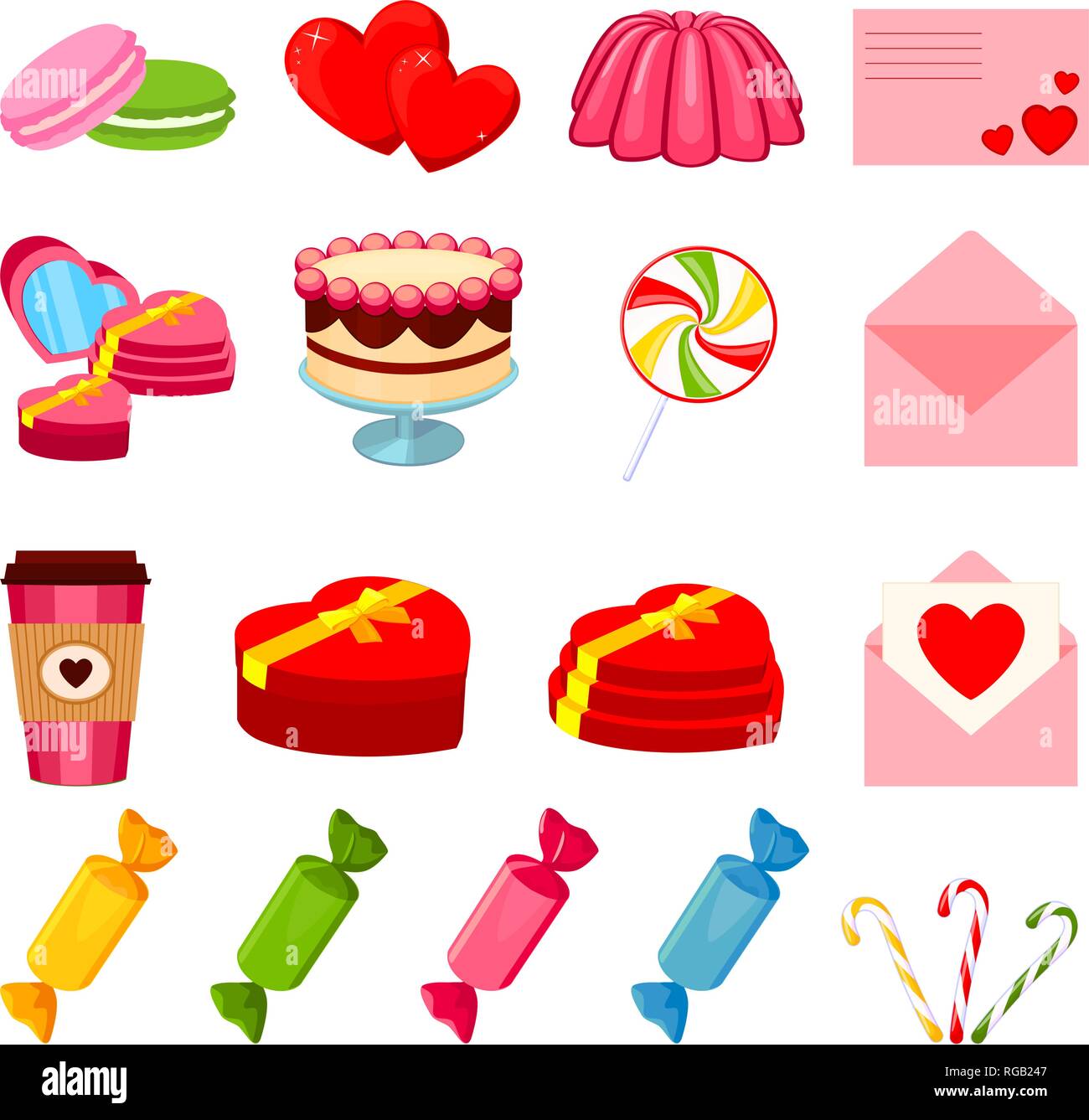 17 farbenfrohen Cartoon romantisch essen Elemente Stock Vektor