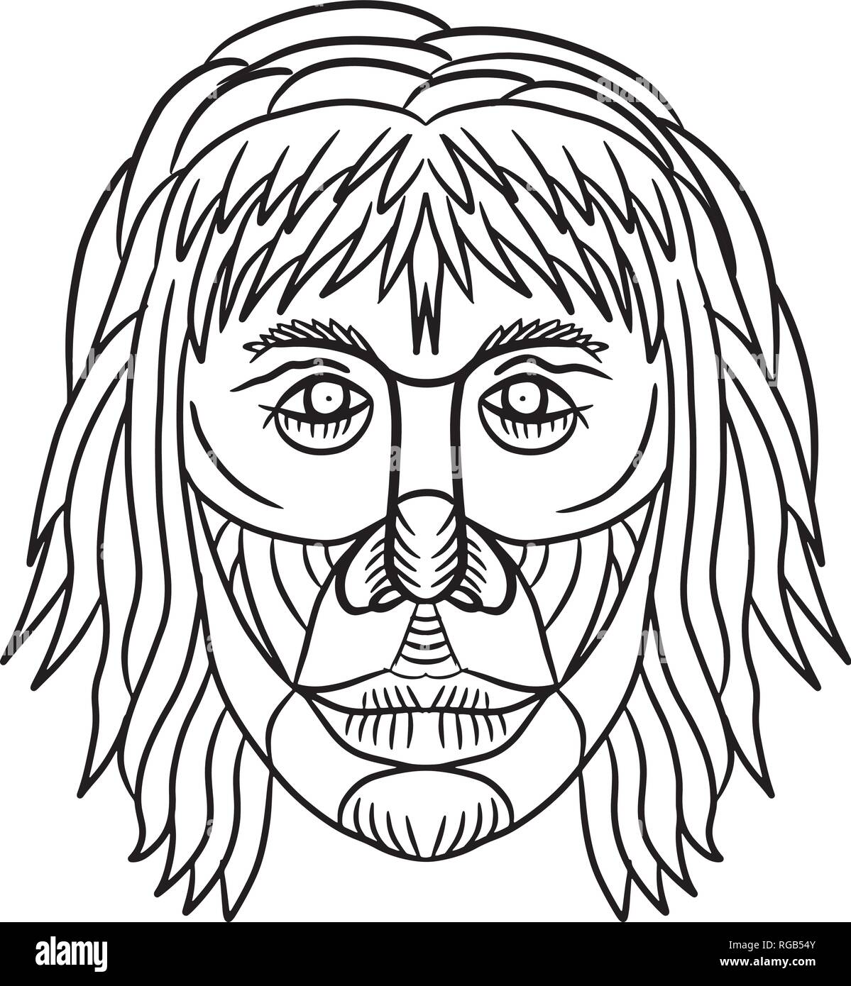 Zeichnung Skizze stil Abbildung eines Homo habilis Gesicht, eines der ersten Mitglieder der Gattung Homo oder frühen primitiven Menschen von vorne gesehen ist auf Stock Vektor