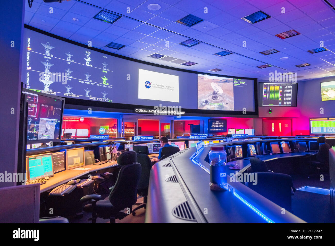 Juni 10, 2018 La Canada Flintridge/CA/USA - Innenansicht des Mission Control Center am Jet Propulsion Laboratory (JPL) Stockfoto
