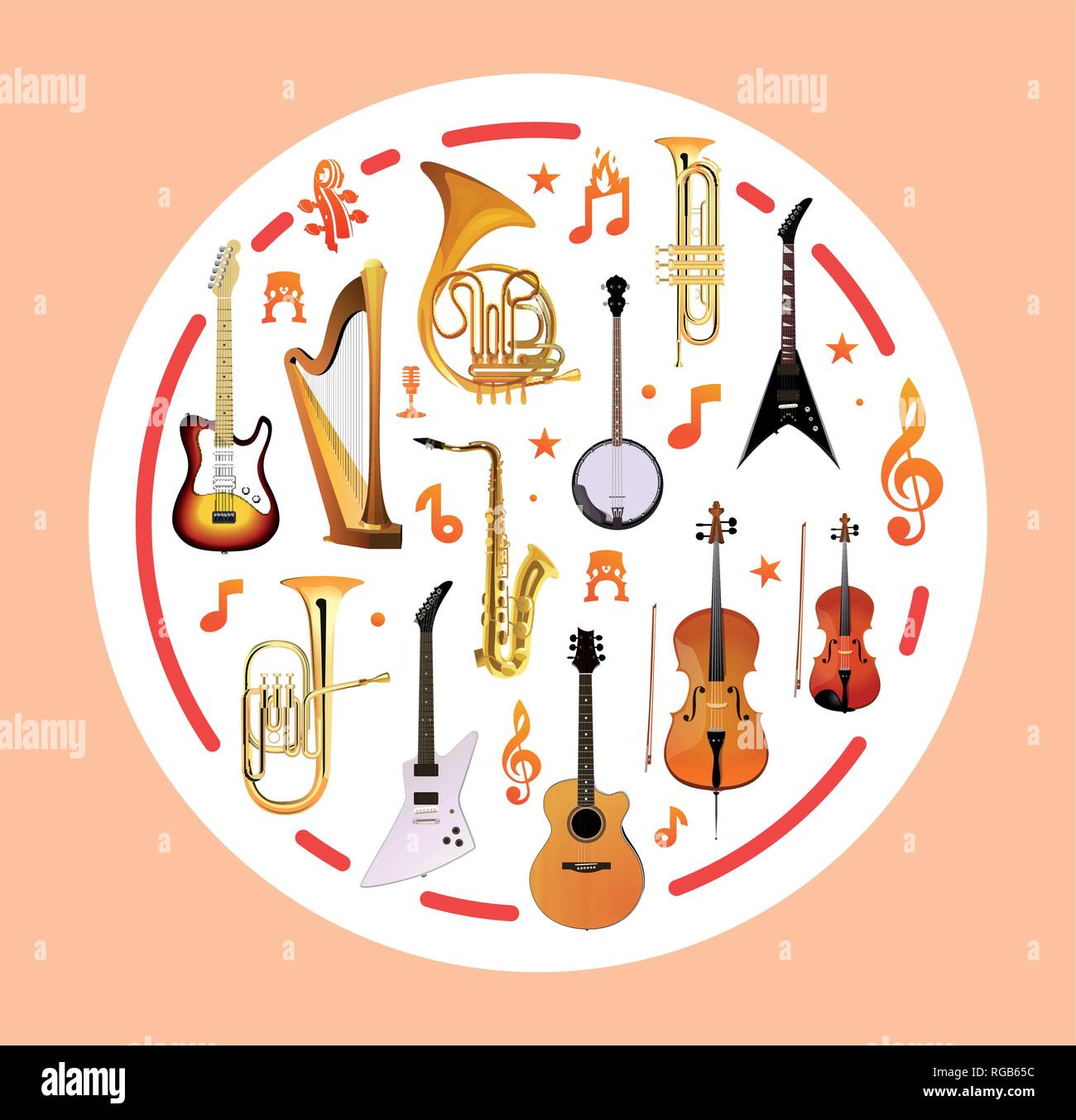 Musikinstrumente auf runde Form - Vector Illustration. Stock Vektor