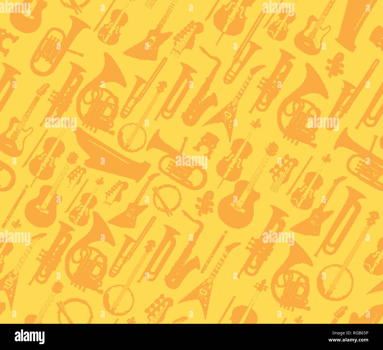 Vektor Musikinstrumente auf goldenen nahtlose Muster für Deckblatt, Web site Design oder Banner. Stock Vektor