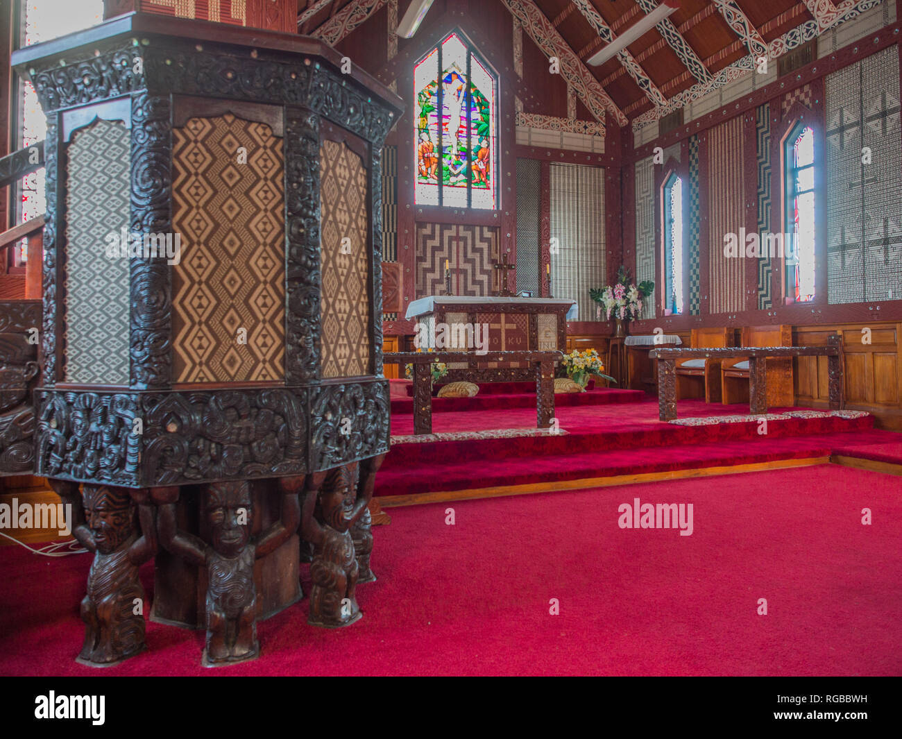 Die Marienkirche ist ein Denkmal für Māori-Soldaten, die im WW1, Tikitiki, East Cape, Neuseeland gestorben Stockfoto