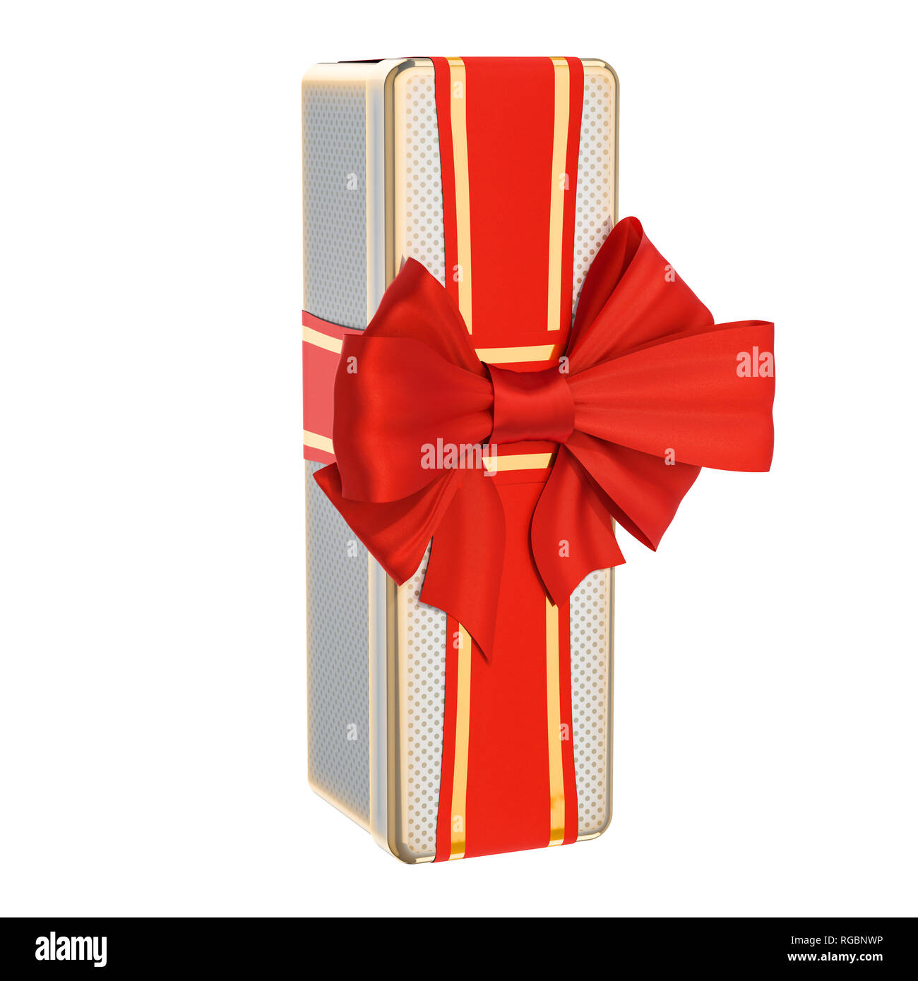 Buchstaben I, Geschenkbox, geprägt von einem Schreiben, das ich mit roter Schleife. 3D-Rendering auf weißem Hintergrund Stockfoto