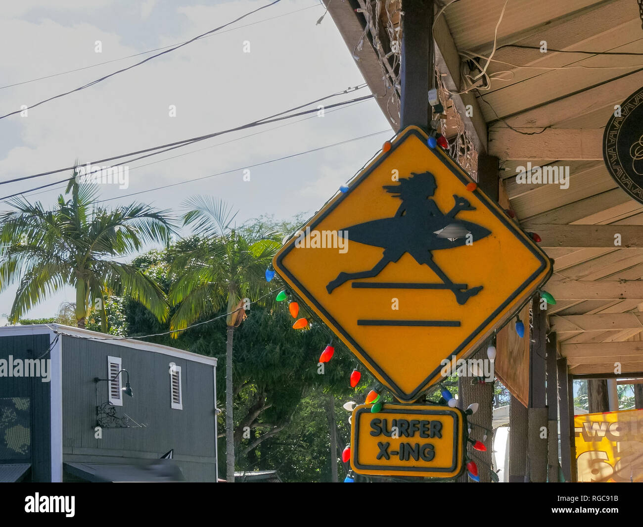 Nahaufnahme der ein Zeichen an einem Surf Shop auf den North Shore von Hawaii Stockfoto
