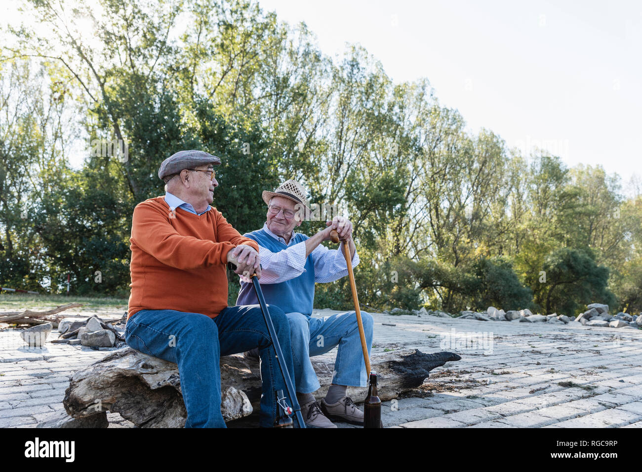 zwei-alte-freunde-sitzen-auf-einem-baumstamm-am-flussufer-teilen-von-erinnerungen-rgc9rp.jpg