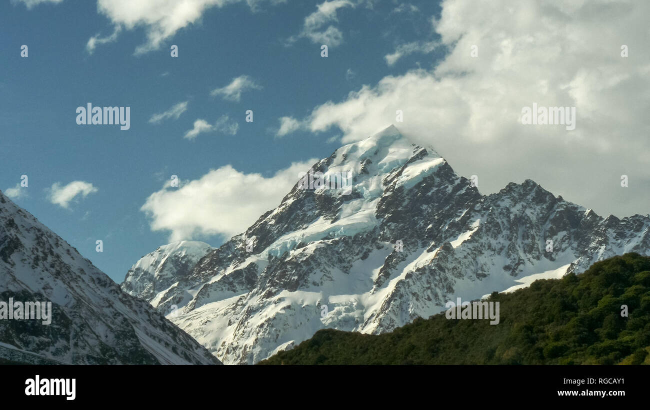 Nachmittag geschossen des Mt Cook von der Hooker Valley in Neuseeland Stockfoto