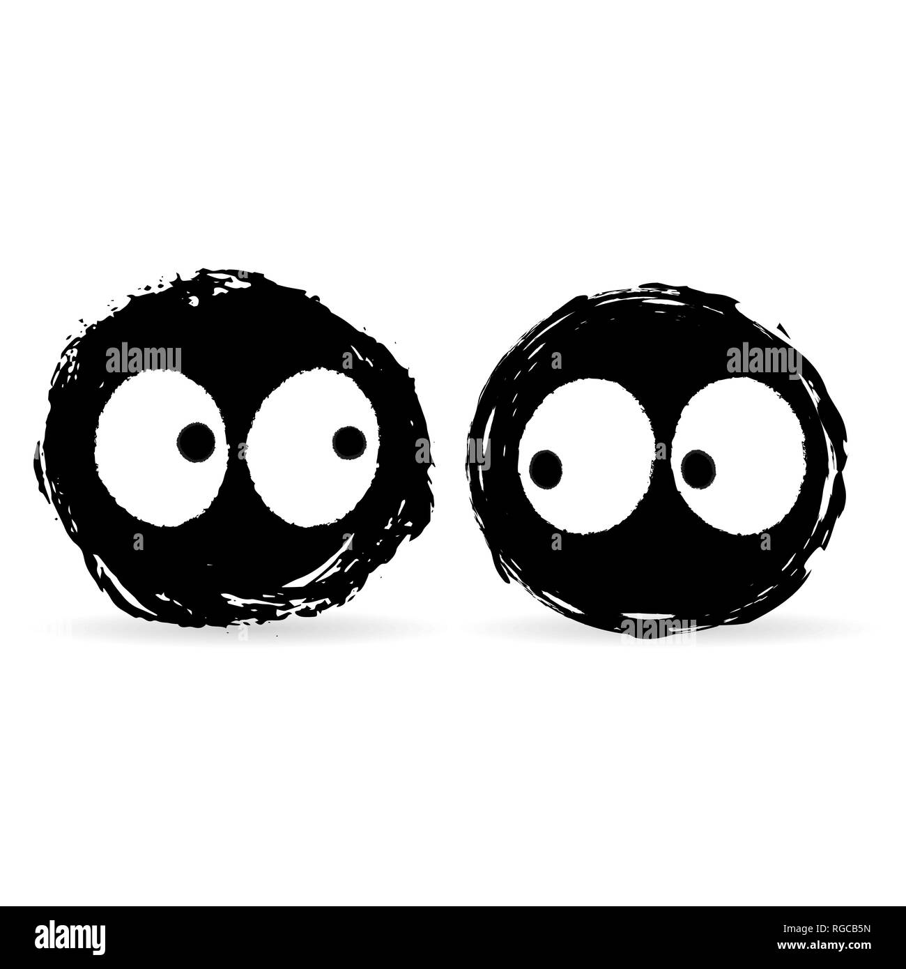 Schwarz grunge Monster Köpfe mit Augen auf weißem Hintergrund Stock Vektor