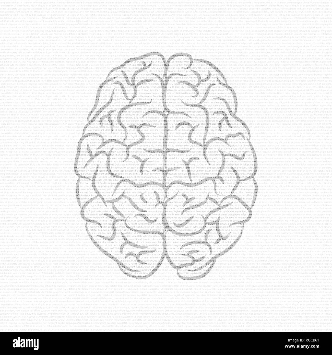 Weißer Hintergrund mit Mustertext und Dunkelgrau menschliche Gehirn Silhouette Stock Vektor