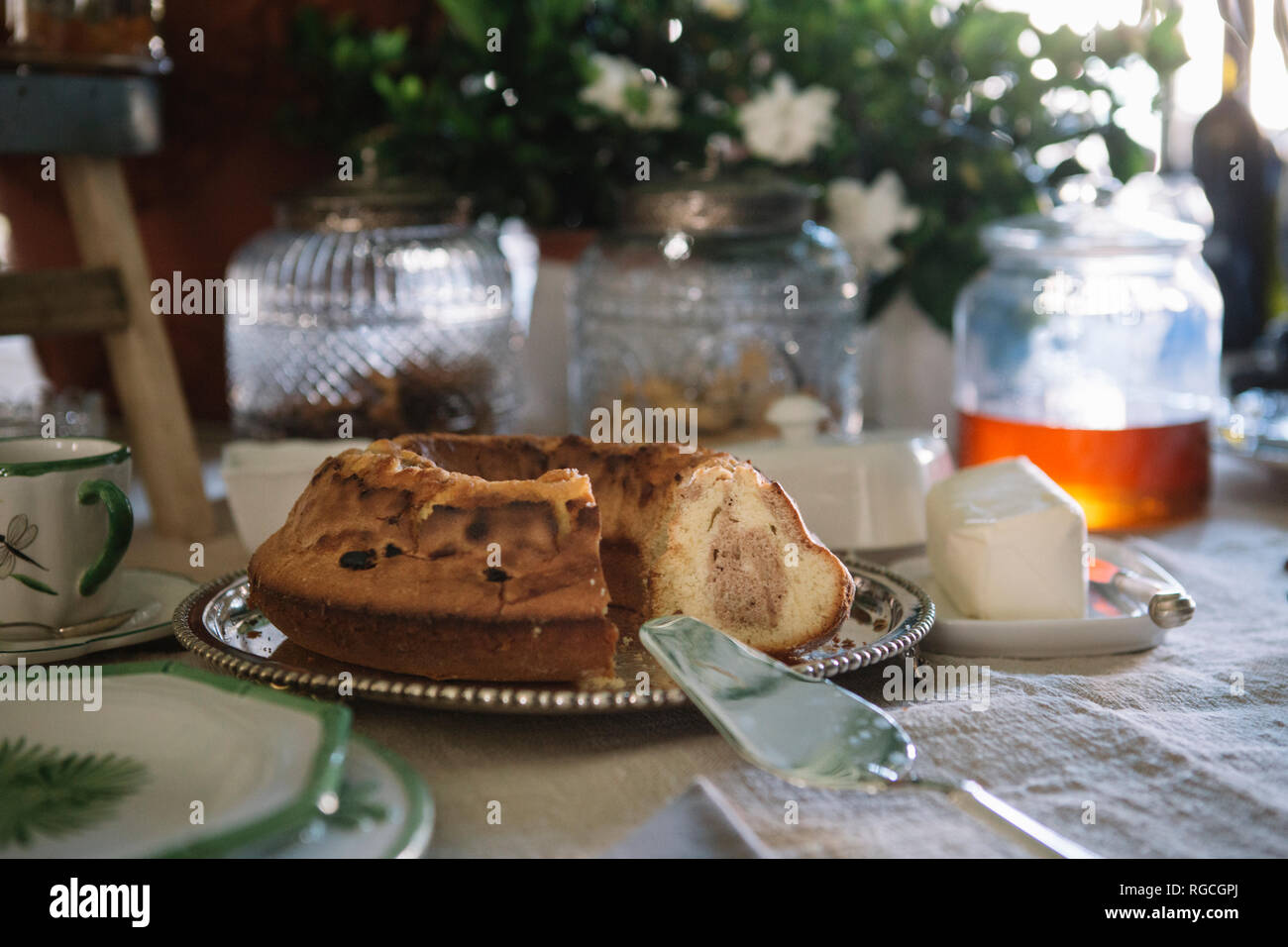 Marmor Kuchen auf dem Buffet eines Luxus Brunch Stockfoto