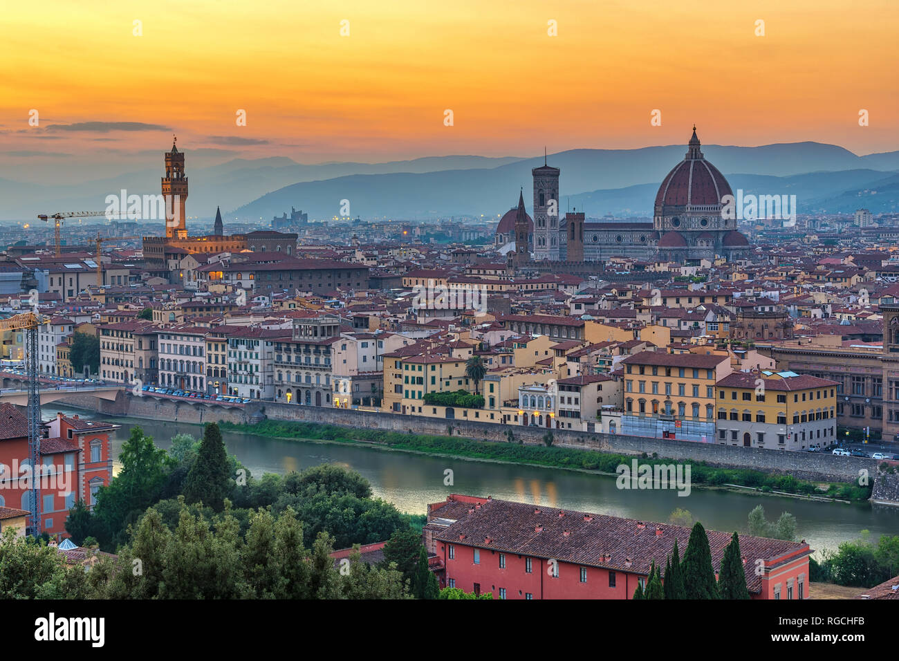 Florenz Italien, Sonnenuntergang Skyline der Stadt. Stockfoto