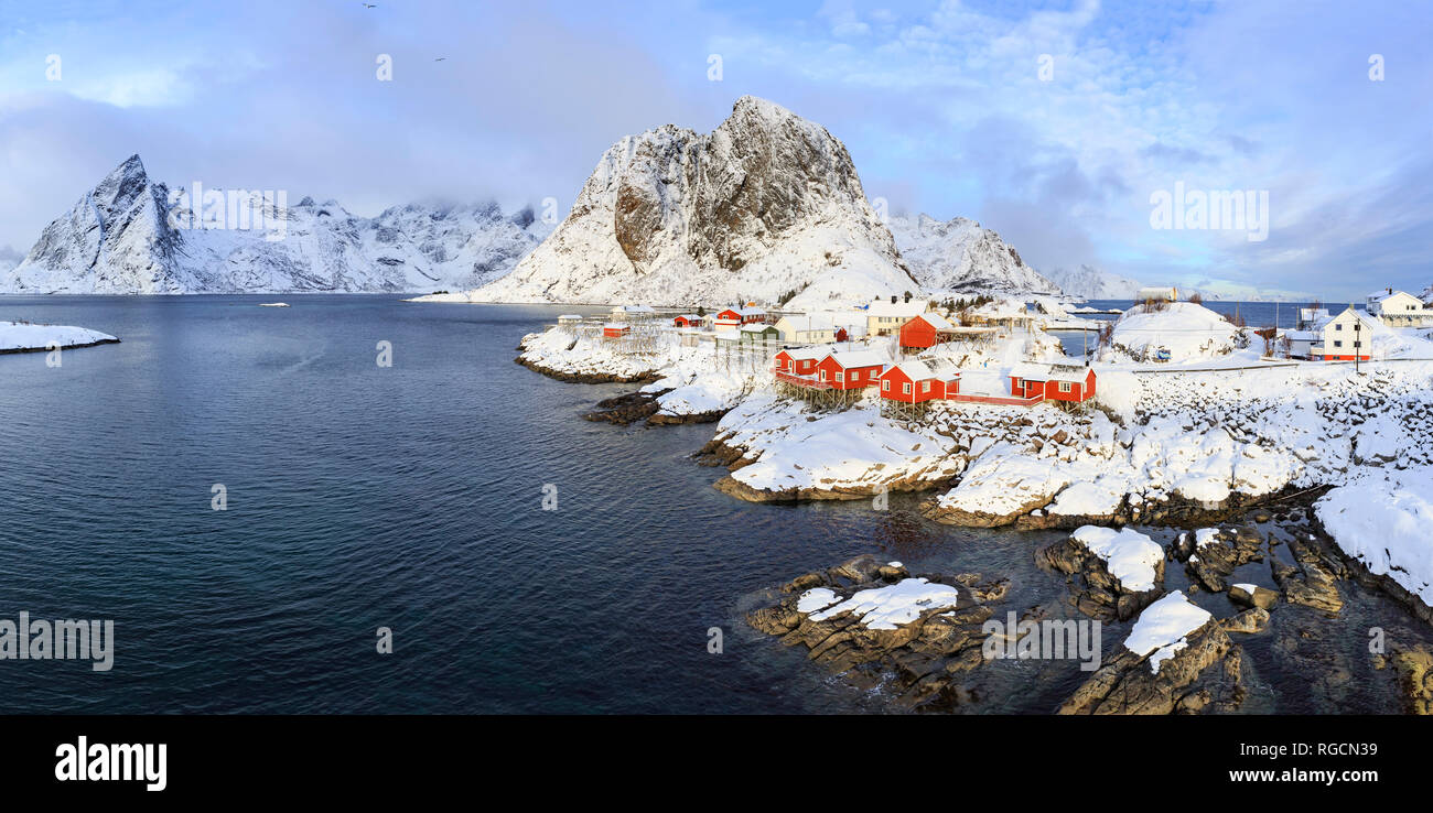 Das Fischerdorf auf Hamnoy Lofoten Inseln, Norwegen Stockfoto