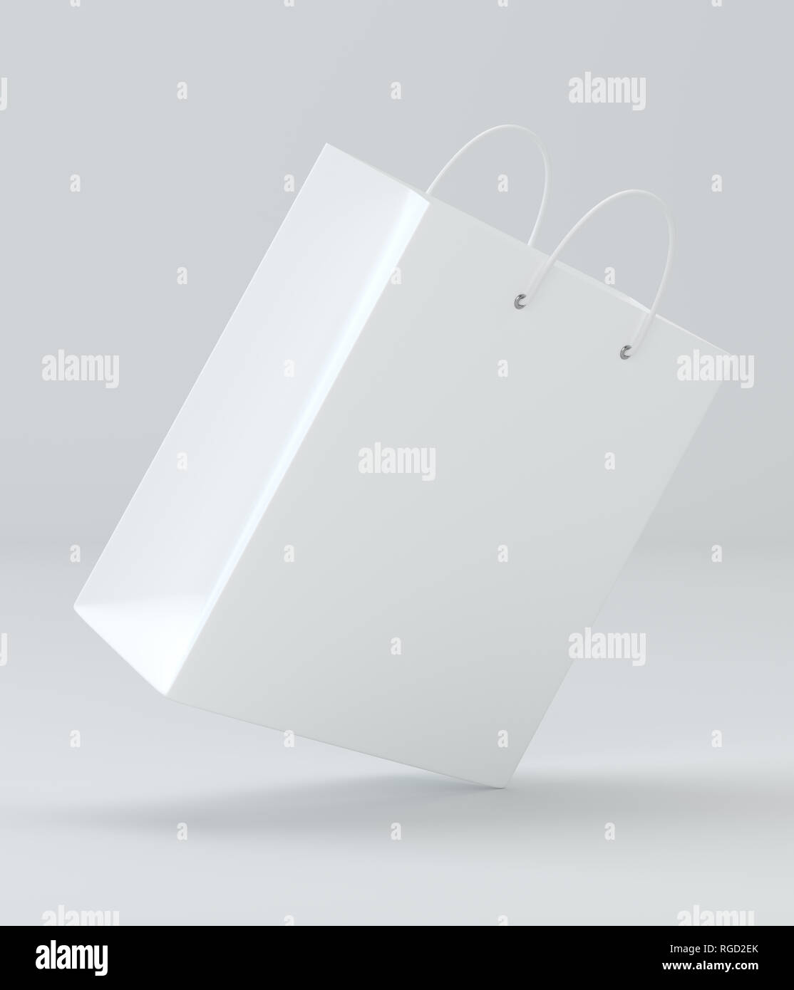 Nahaufnahme von einem weißen Papiertüte auf weißem Hintergrund mit Beschneidungspfad. 3D-Rendering Stockfoto