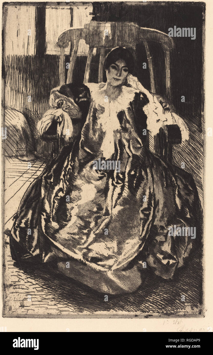Die Seide Kleid (La Robe de Soie). Stand: 1887. Medium: Radierung. Museum: Nationalgalerie, Washington DC. Autor: Albert Besnard. Stockfoto