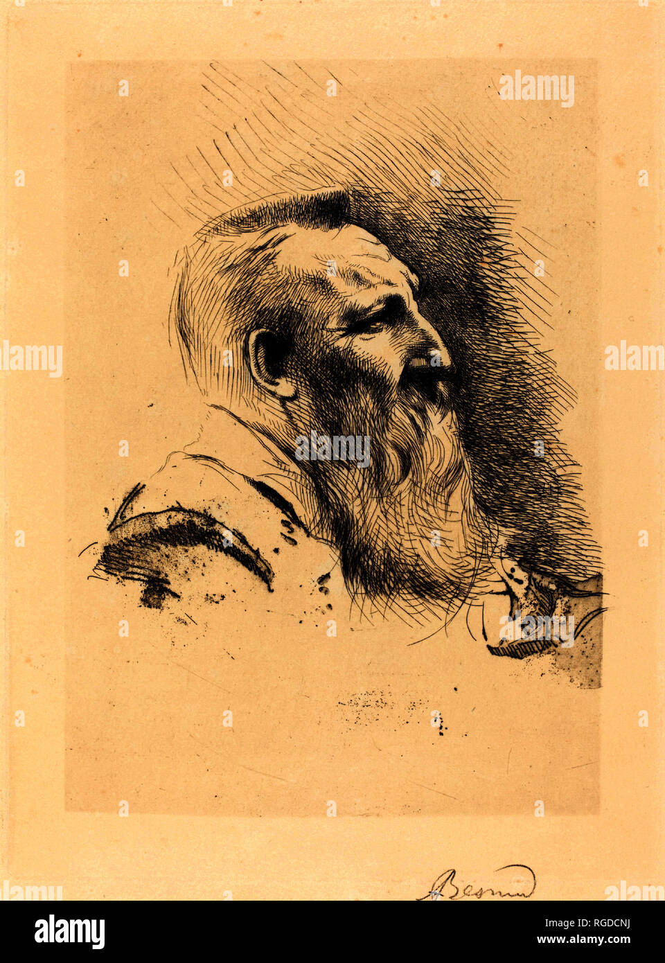 Auguste Rodin. Stand: 1900. Abmessungen: Bild: 23,3 x 16,5 cm (9 3/16 x 6 1/2 in.) Platte: 27,2 x 20,2 cm (10 11/16 x 7 15/16 in.) Blatt: 42,4 x 30,9 cm (16 11/16 x 12 3/16 in.). Medium: Radierung in Schwarz auf Creme webte Papier. Museum: Nationalgalerie, Washington DC. Autor: Albert Besnard. Stockfoto