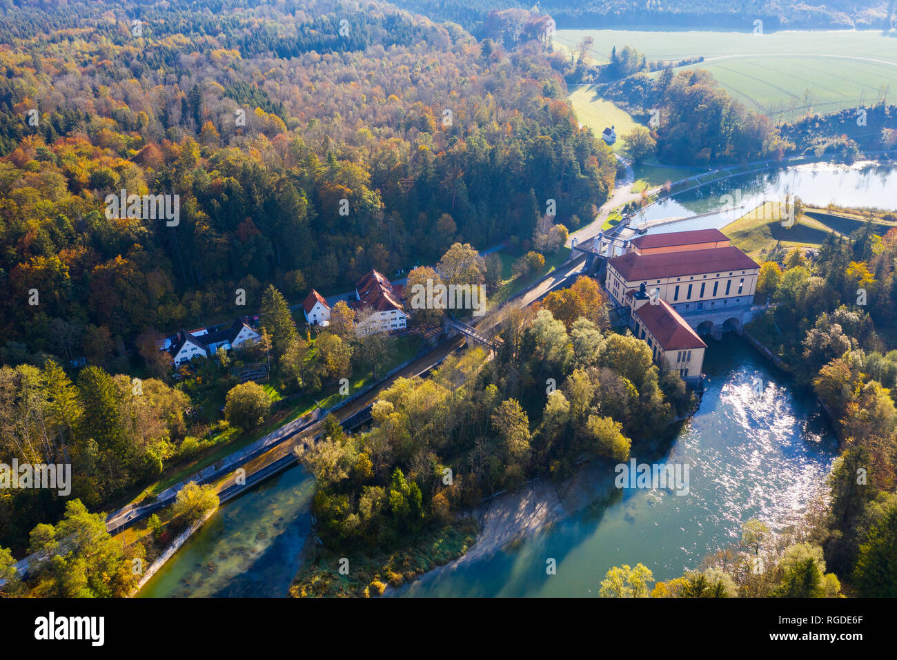 Deutschland, Oberbayern, Strasslach-Dingharting, Isar, muehltal Canal, Wasserkraftwerk Muehltal Stockfoto