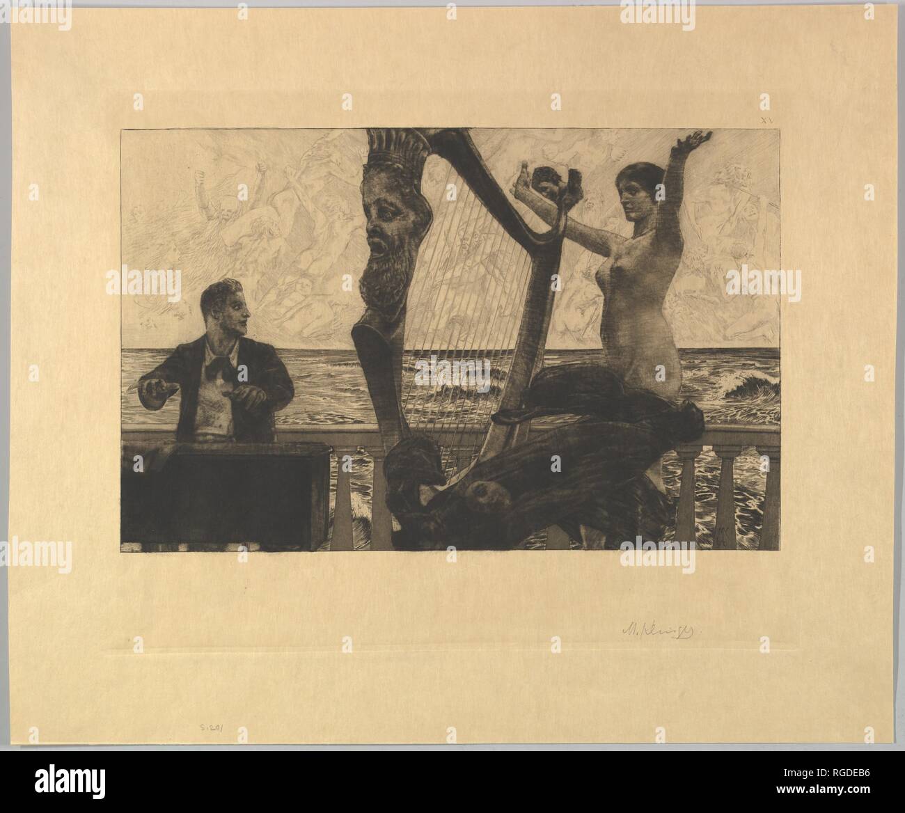 Evokation (aus der Serie Brahms Fantasien). Künstler: Max Klinger (Deutsch, Leipzig 1857-1920 Großjena). Abmessungen: Bild: 8 11/16 × 13 5/16 in. (22 × 33,8 cm) Platte: 11 5/8 x 14 5/16 in. (29,5 × 36,3 cm) Blatt: 15 1/16 x 18 1/8 in. (38,3 × 46 cm). Datum: 1894. Museum: Metropolitan Museum of Art, New York, USA. Stockfoto