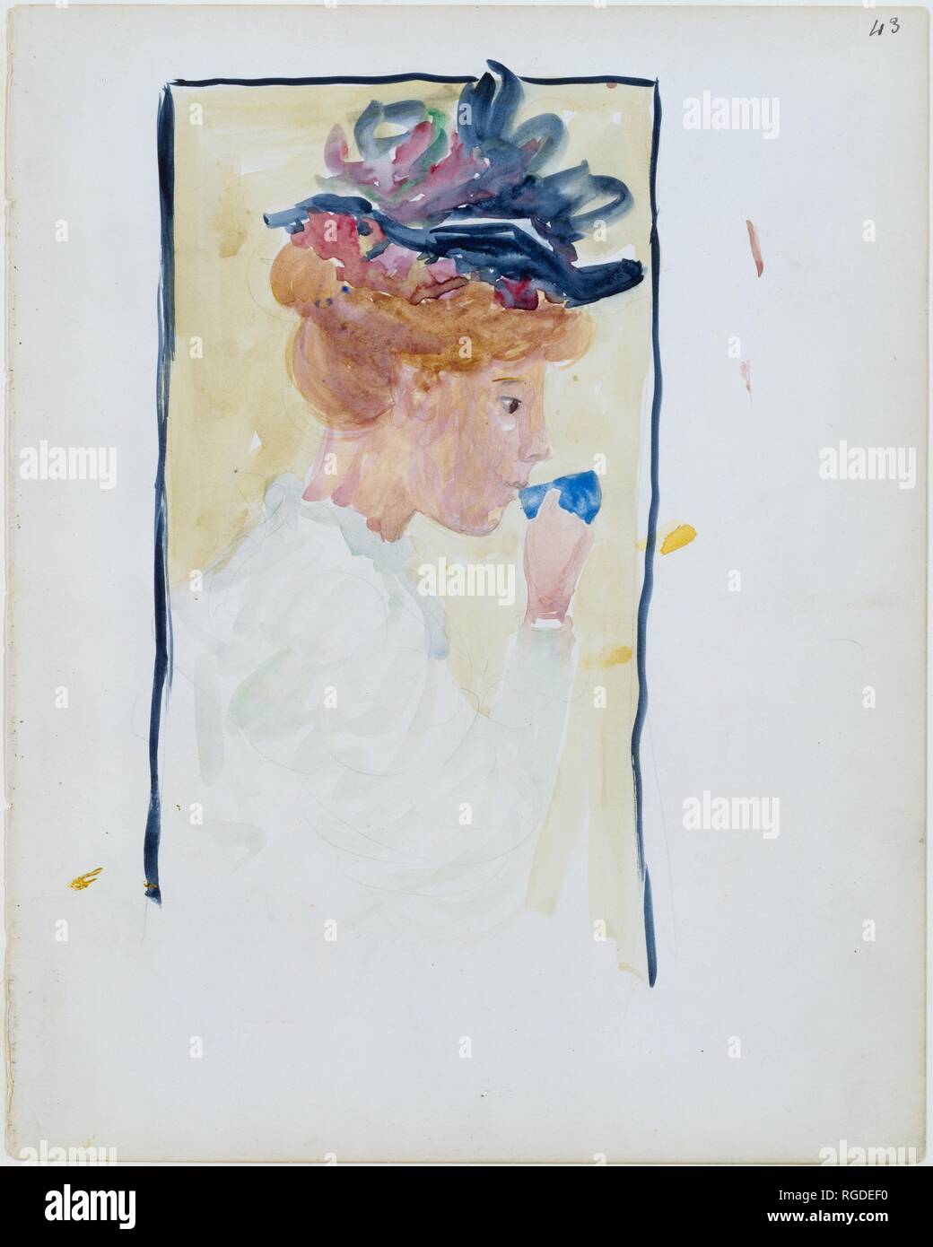 Große Boston Public Garden Skizzenbuch: Eine Frau aus einer Tasse trinken. Artist: Maurice Brazil Prendergast (Amerikanische, St. John's, Neufundland 1858-1924 New York). Abmessungen: 14 1/8 x 11 1/4 in. (35,8 x 28,4 cm). Datum: 1895-97. Museum: Metropolitan Museum of Art, New York, USA. Stockfoto