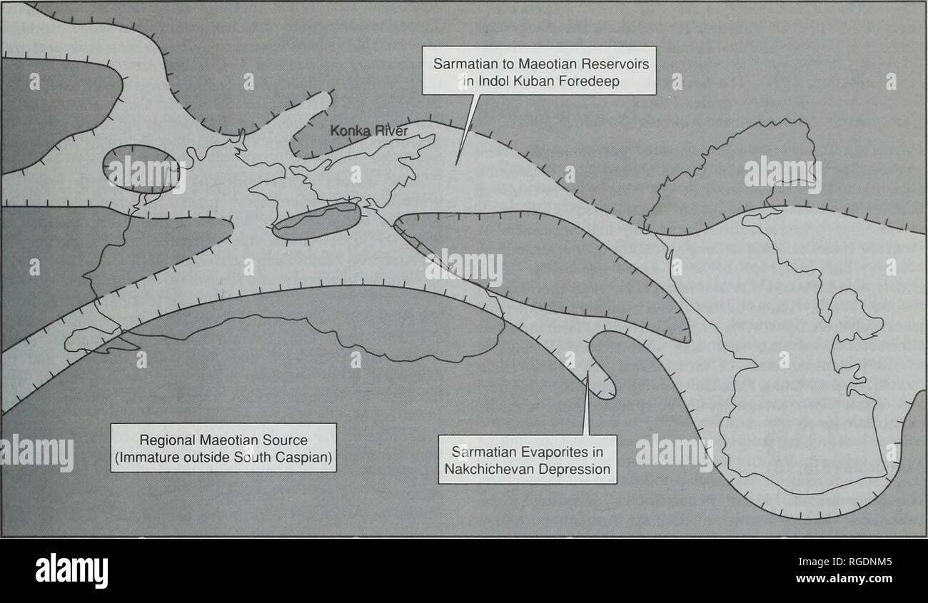 . Bulletin der natürlichen Histort Museum. Geologie Serie. Überprüfung der STRATIGRAPHIE DER ÖSTLICHEN PARATETHYS 37. Abb. 10 Paläogeographische Rekonstruktion. (Maeotian Konkian zu späten mittleren bis zum frühen späten Miozän). Taste für Bild. 7. Die Lage des Konkian stratotype angezeigt. Hinterland. Die dominanz von Afrika (Zypressen und Sumpf - zypressen) zeigt einen warm-gemäßigten (vielleicht sogar subtropische) klimatische Regime. Sarmaten (Abb. 10) Die Sarmaten der Östlichen Paratethys ist wahrscheinlich entspricht dem stratotypical Sarmatischen der Zentralen Paratethys (späten mittleren bis zum frühen späten Miozän (calcare Stockfoto