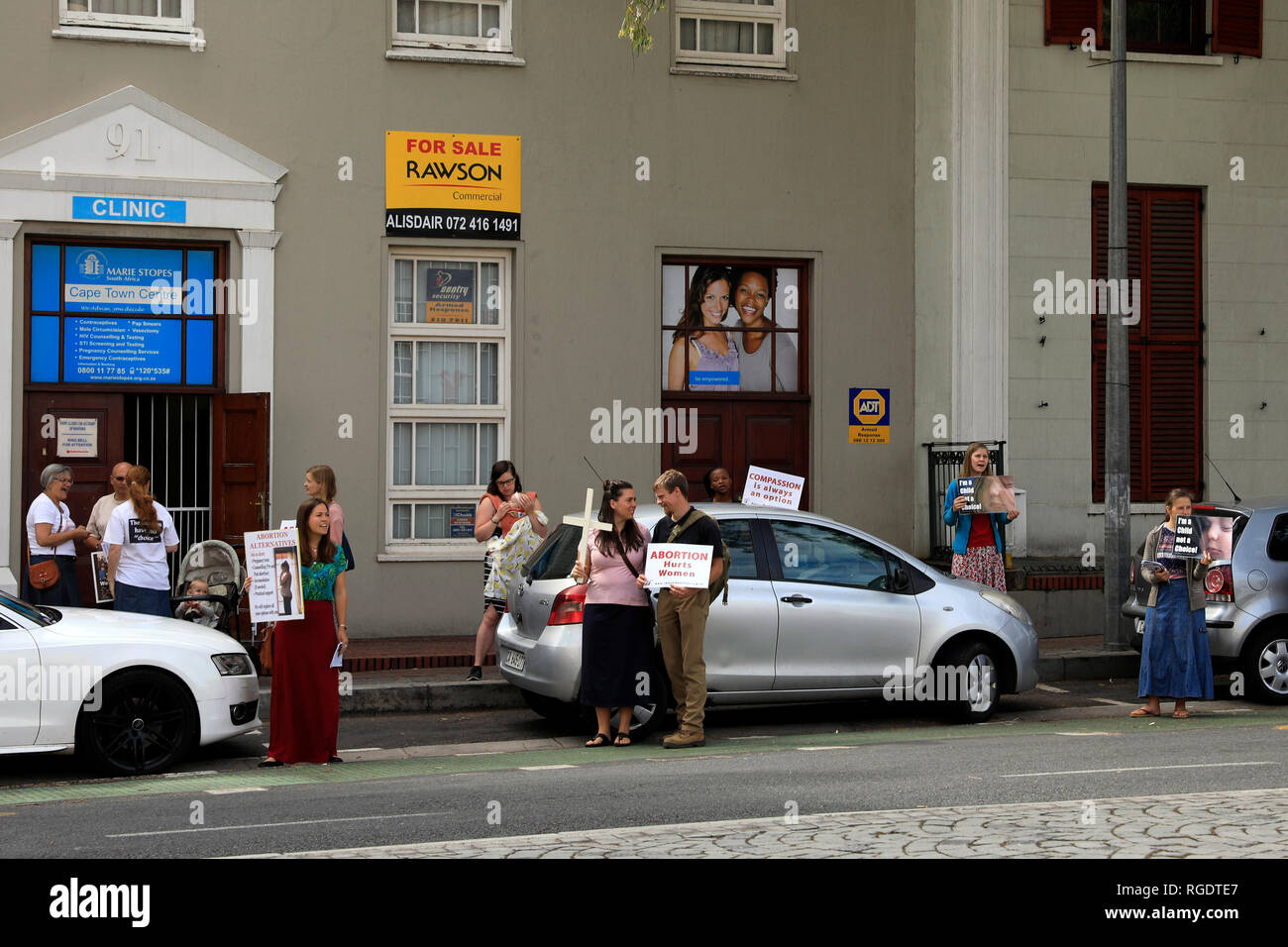 Anti-Abtreibung Protest in Bree Street, Kapstadt, Südafrika. Stockfoto