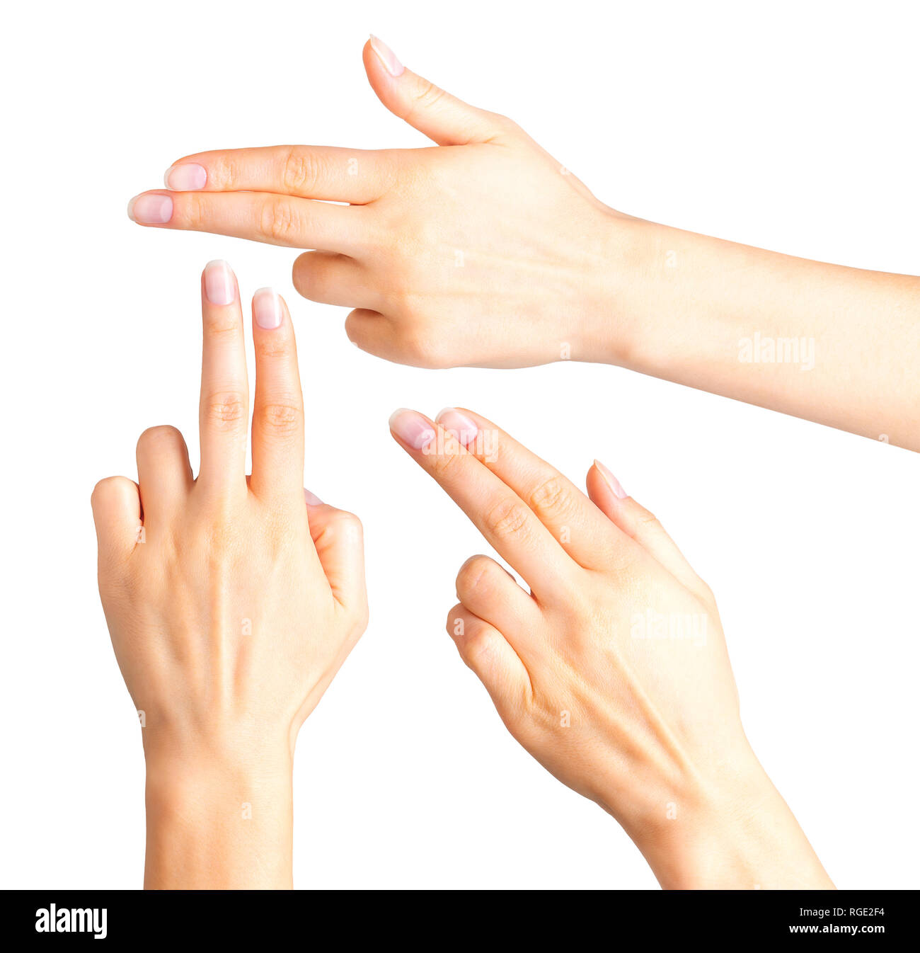 Weibliche Hand Zwei Finger In Der Peace Symbol Stockfotografie Alamy