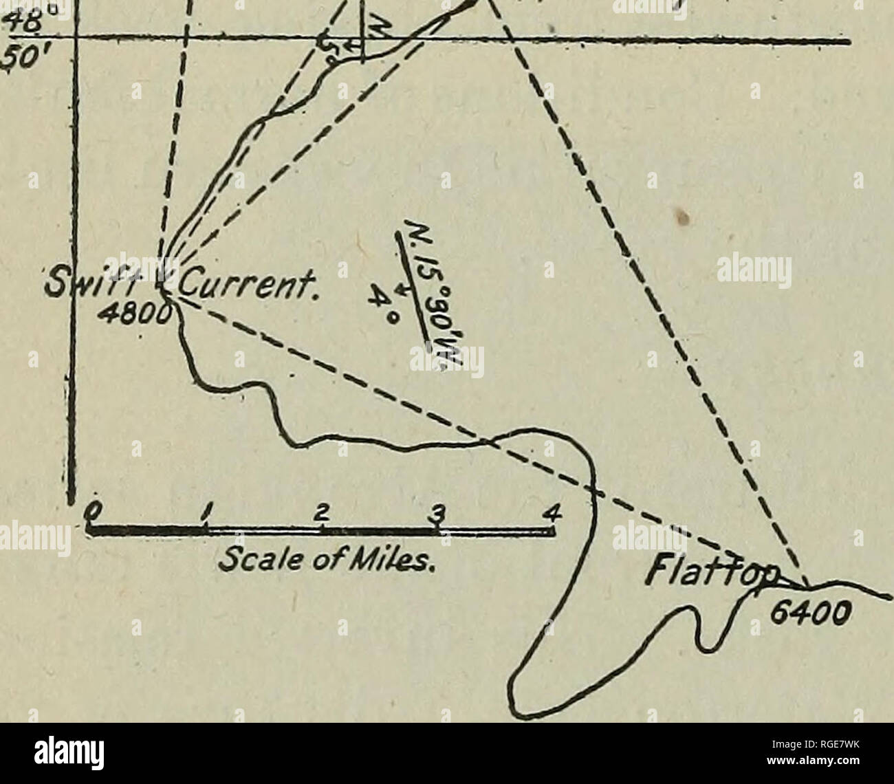 . Bulletin der geologischen Gesellschaft von Amerika. Geologie. South Kennedy. ^ AppeHunny Mt.. Abbildung 4.-Diagramm von Streiks und Dips von Flugzeugen Subtending Bereiche des Lewis Schub. ? Kanada Geol. und Nat. Geschichte Umfrage, Bericht 1886, Teil II. fdie Methode zur Erreichung dieser Ergebnisse wird durch Lösung der einfachen Problem der beschreibenden ge-ometry: Wegen der horizontalen und vertikalen Projektionen von drei Punkten zu finden, die horizontale Trace und die Neigung Ihres Flugzeugs. Bitte beachten Sie, dass diese Bilder aus gescannten Seite Bilder, die digital für die Lesbarkeit erhöht worden sein können extrahiert werden - Colorat Stockfoto