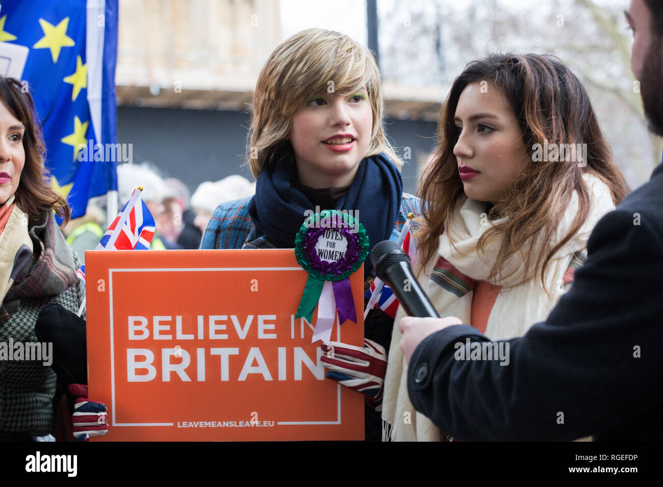 London, Großbritannien. 29. Januar, 2019. Pro und anti Brexit Demonstranten vor dem Parlamentsgebäude am Tag der Abstimmung zeigen über die Änderungsanträge zu dem Rückzug handeln. Credit: George Cracknell Wright/Alamy leben Nachrichten Stockfoto