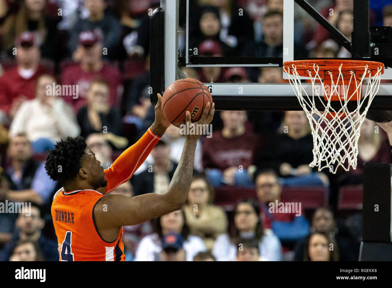 Columbia, SC, USA. 22 Jan, 2019. Auburn Tiger guard Malik Dunbar (4) Stellt die einfache Layup in der NCAA Basketball matchup im Colonial Life Arena in Columbia, SC. (Scott Kinser/Cal Sport Media) Credit: Csm/Alamy leben Nachrichten Stockfoto