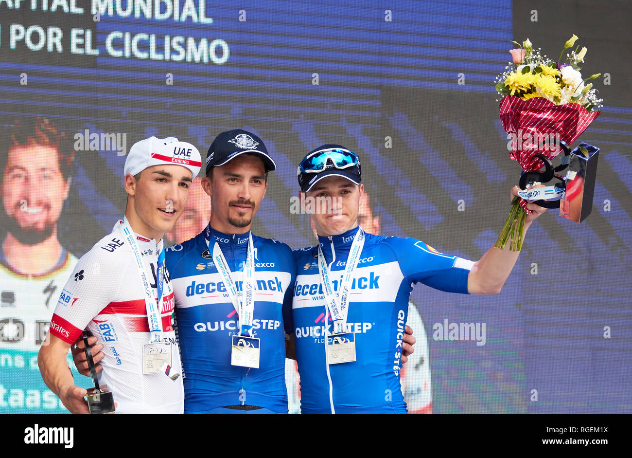 Mendoza, Argentinien. 29. Januar, 2019. Julian Alaohilippe das war der Sieger der 3. Etappe, 12 km CRI Pocito in der 37 Vuelta a San Juan 2019 Am 29. Januar 2019 in San Juan, Argentinien. Credit: Alexis Lloret/Alamy leben Nachrichten Stockfoto