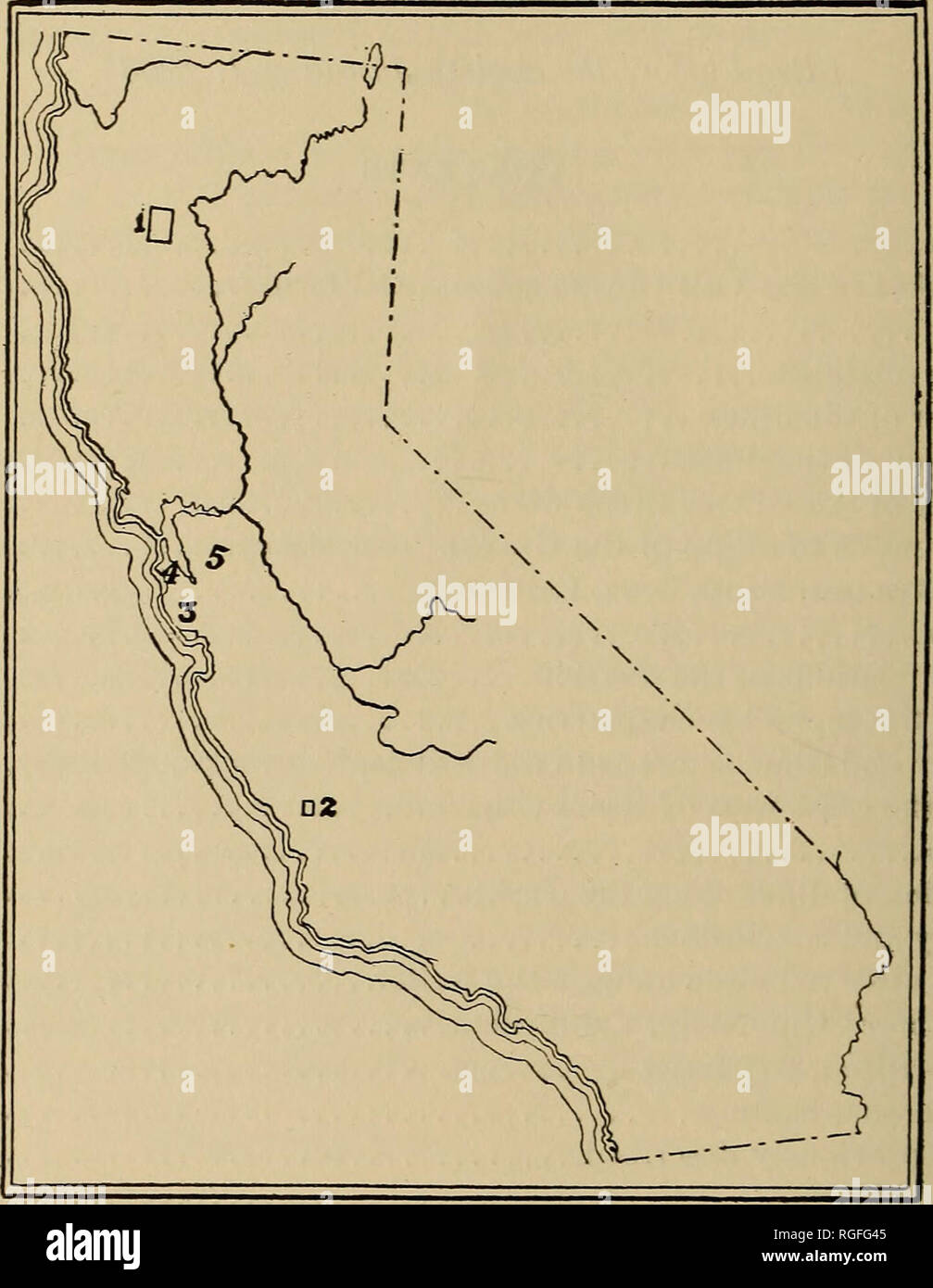 . Bulletin der geologischen Gesellschaft von Amerika. Geologie. 228 J. F. XEWSOM-KLASTISCHEN DEICHE das vorliegende Papier beschreibt eine Reihe von Sandstein Deiche in San Luis Obispo und Santa Cruz County, Kalifornien, nach denen sich die Schriftsteller atten- wurde von Dr. J. C. Branner im Jahr 1901 genannt. Die Noten auf dem Papier basiert, wurden durch den Verfasser im Sommer 1901 und im Frühjahr 1902. Ein Papier, beschreibt die Anzahl der Einbrüche in der Region von Santa Cruz auftritt, wurde gelesen und illustrierte b}^ Lantern slides von Doktor Branner und. Abbildung 1.-Skelett Karte von Kalifornien. Übersicht Bereiche, in denen Sandstein Stockfoto