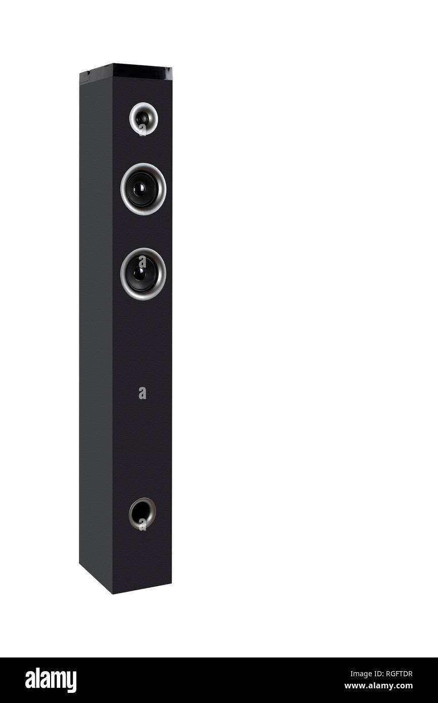 Musik und Sound - Hohe ein Line Array tower Bluetooth Lautsprecher Gehäuse cabinet auf weißem Hintergrund. Stockfoto