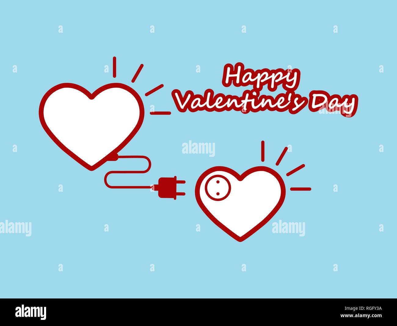 Zwei Herzen durch elektrische Kabel verbunden, Valentinstag. Stock Vektor