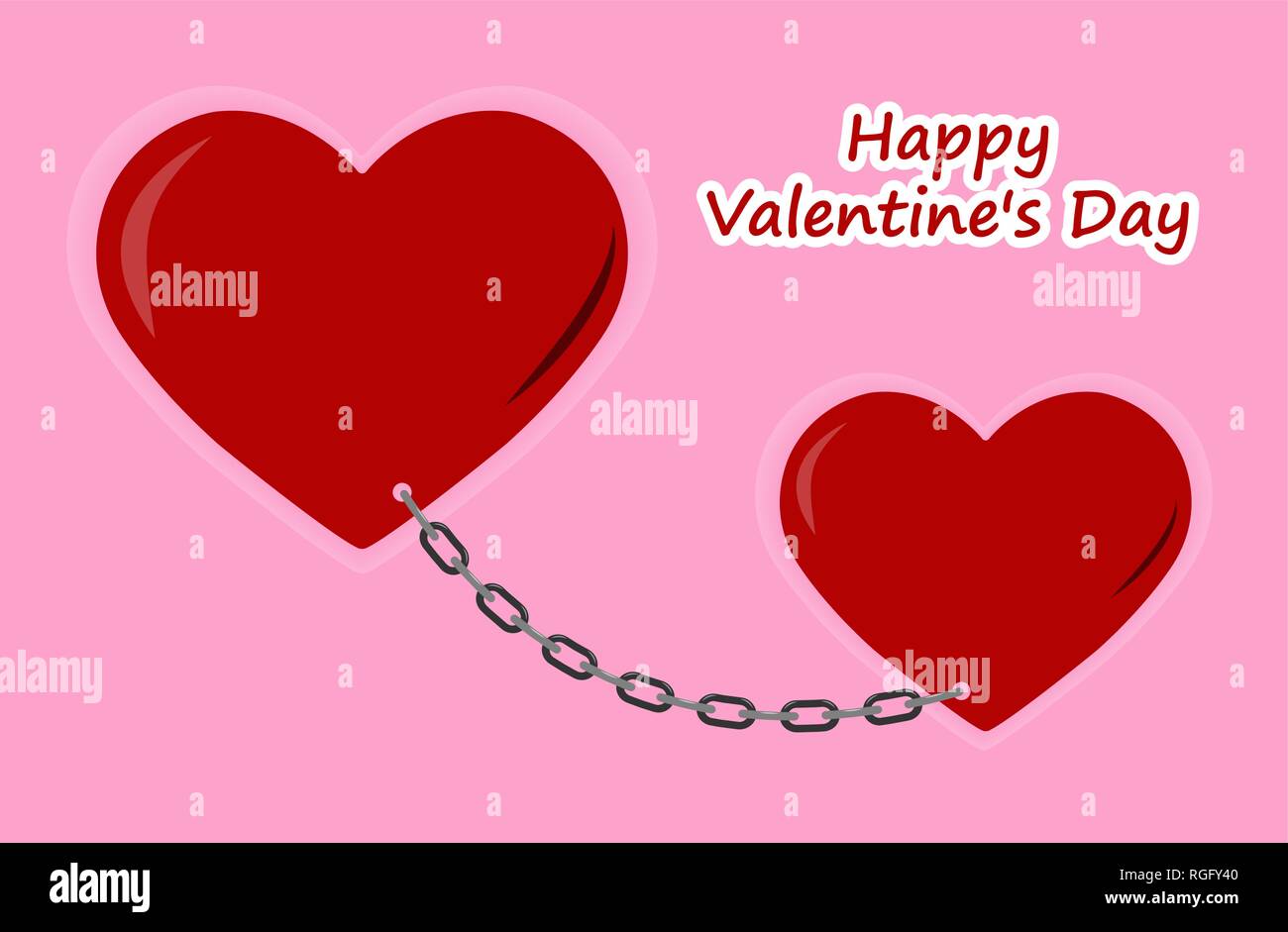Zwei Herzen durch eine Kette angeschlossen sind, den Valentinstag. Stock Vektor