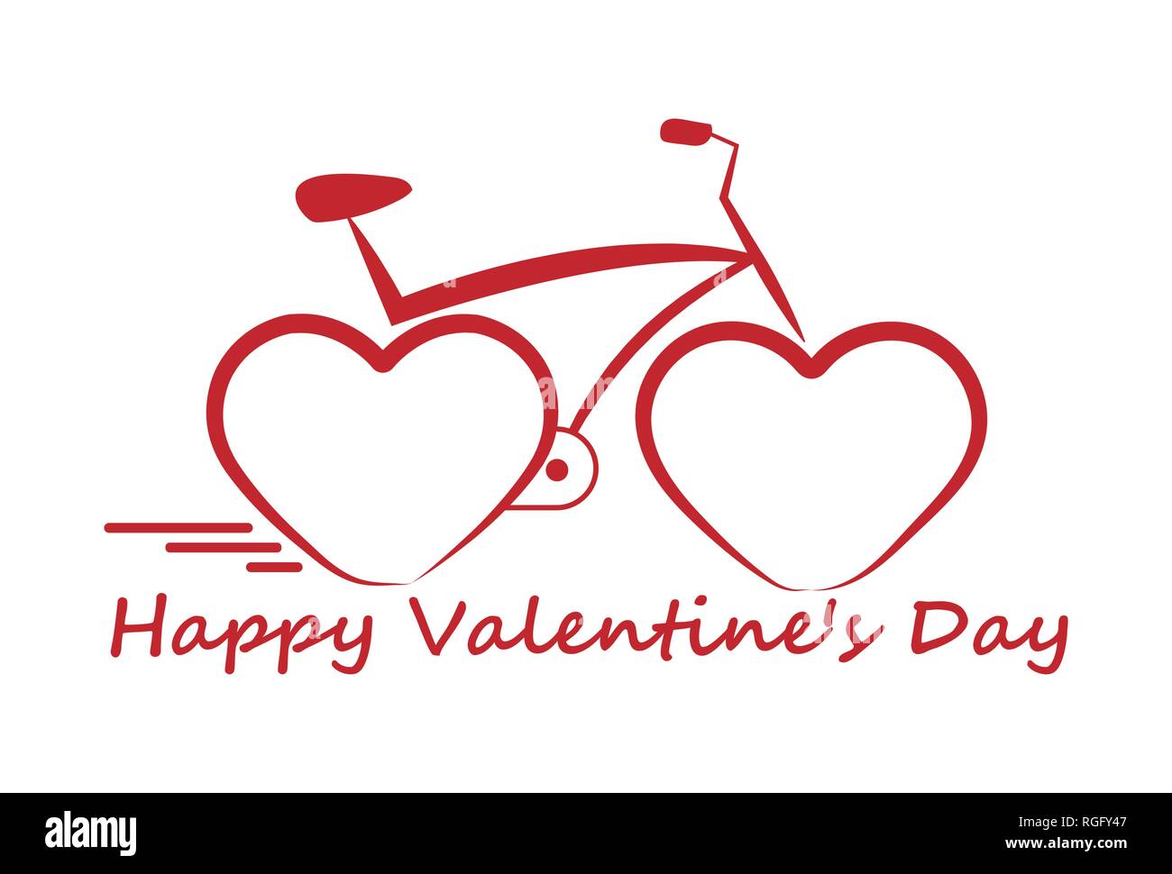 Fahrrad mit Herzen anstelle der Räder, Valentinstag. Stock Vektor
