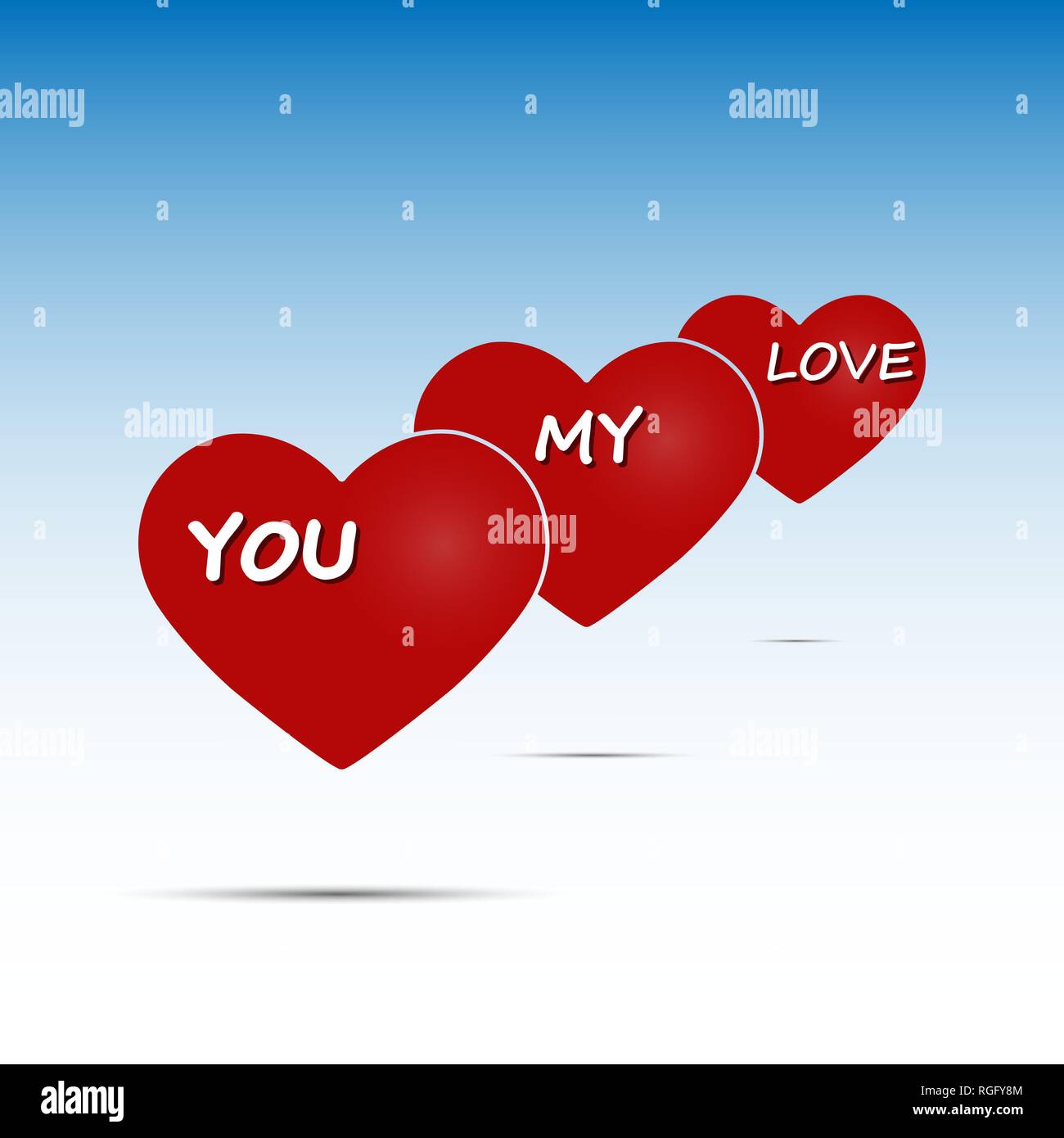 Drei Herzen mit den Worten Du bist meine Liebe. Valentinstag Grüße Stock Vektor