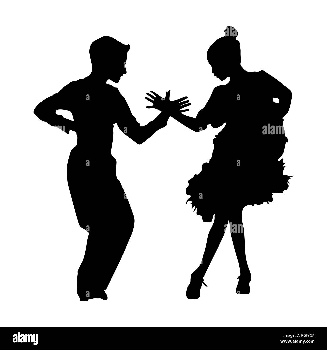 Schwarze Silhouette der tanzenden Paare auf weißem Hintergrund Stock Vektor
