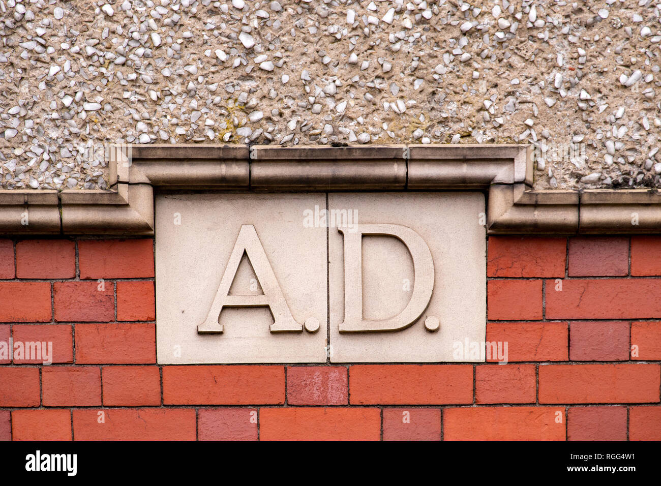 A.D. Anno Domini auf ein Gebäude, Großbritannien Stockfoto