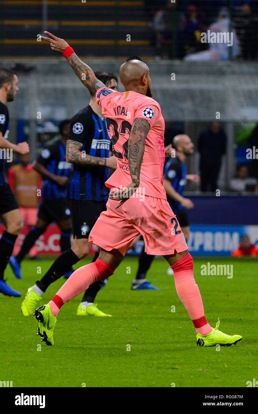 Mailand - Nov 6, 2018: Arturo Vidal. FC Internazionale - FC Barcelona. UEFA Champions League. Spieltag 4. Giuseppe Meazza (San Siro) Stadium. Stockfoto