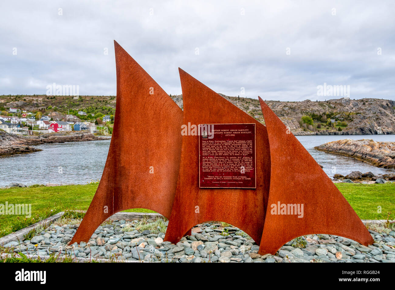 Denkmal für die Arktis explorer Captain Robert Abram Bartlett in Brigus, Neufundland. In Beschreibung Detail. Stockfoto