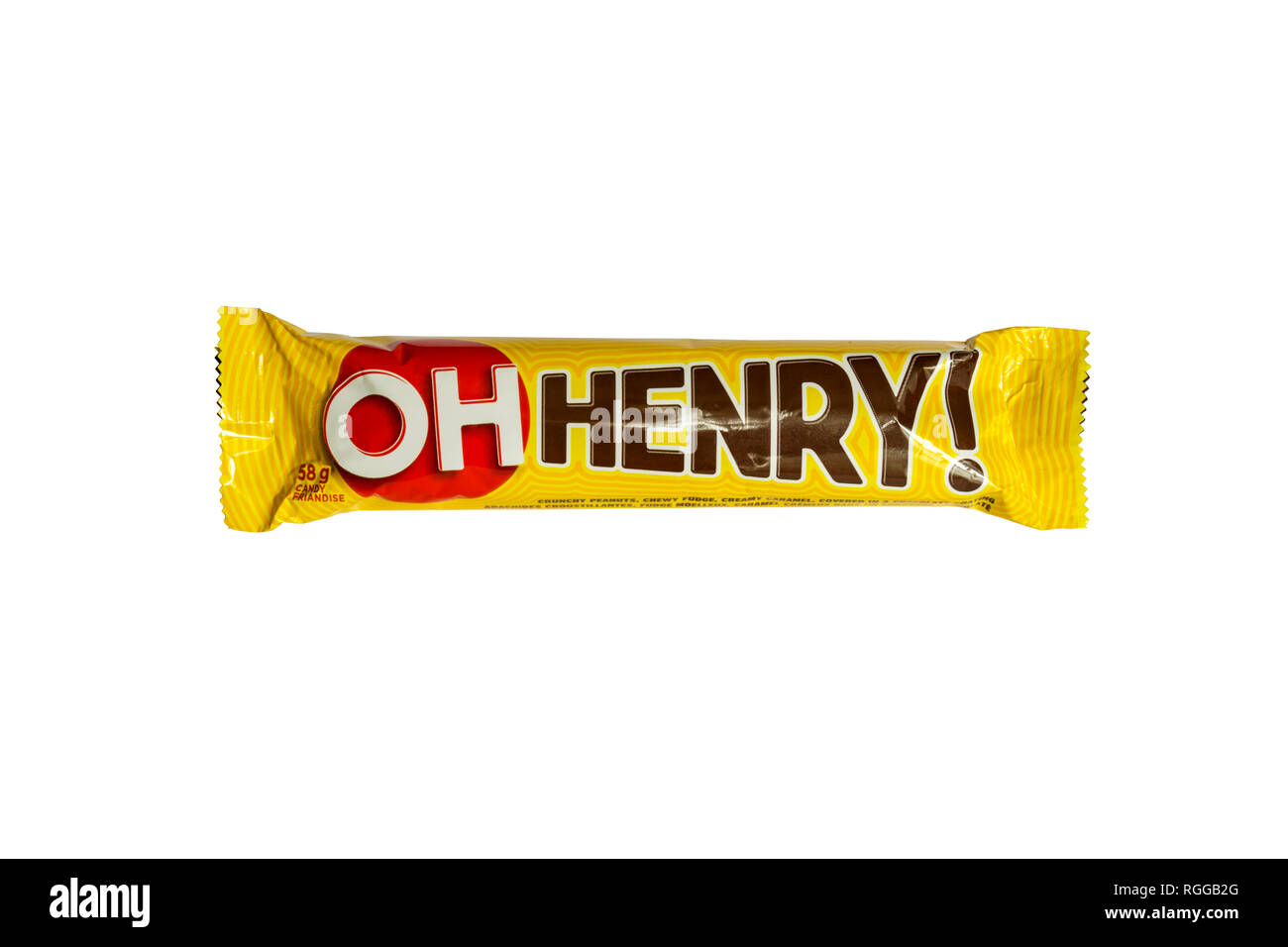 Eine Oh Henry! Schokolade von Fudge, Erdnüssen und Karamell. In Kanada von Hershey. Stockfoto
