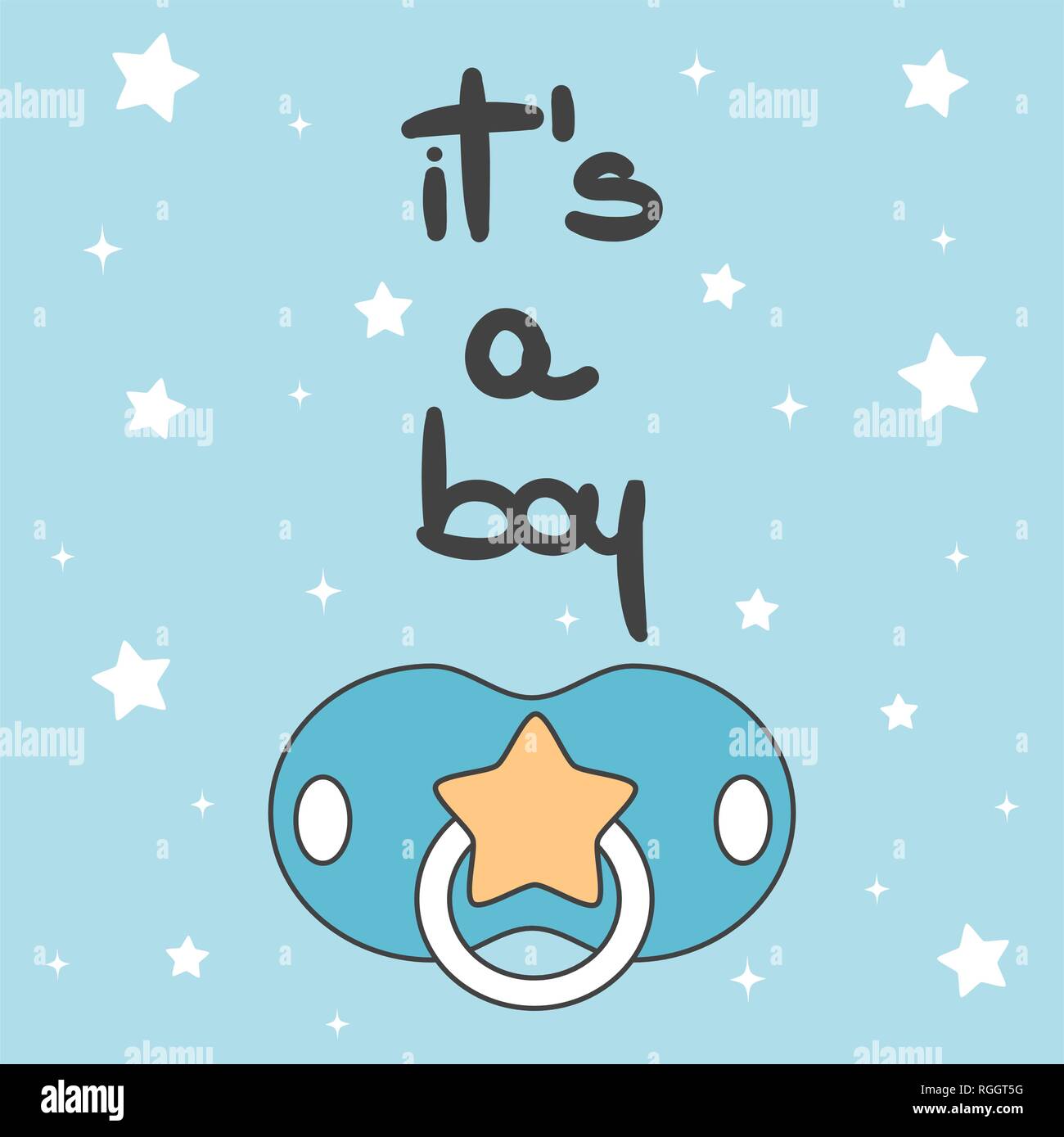 Cute Vector Baby Dusche Card Einladung Mit Handgezeichneten Schriftzug Es Ist Ein Junge Text Mit Schnuller Stock Vektorgrafik Alamy