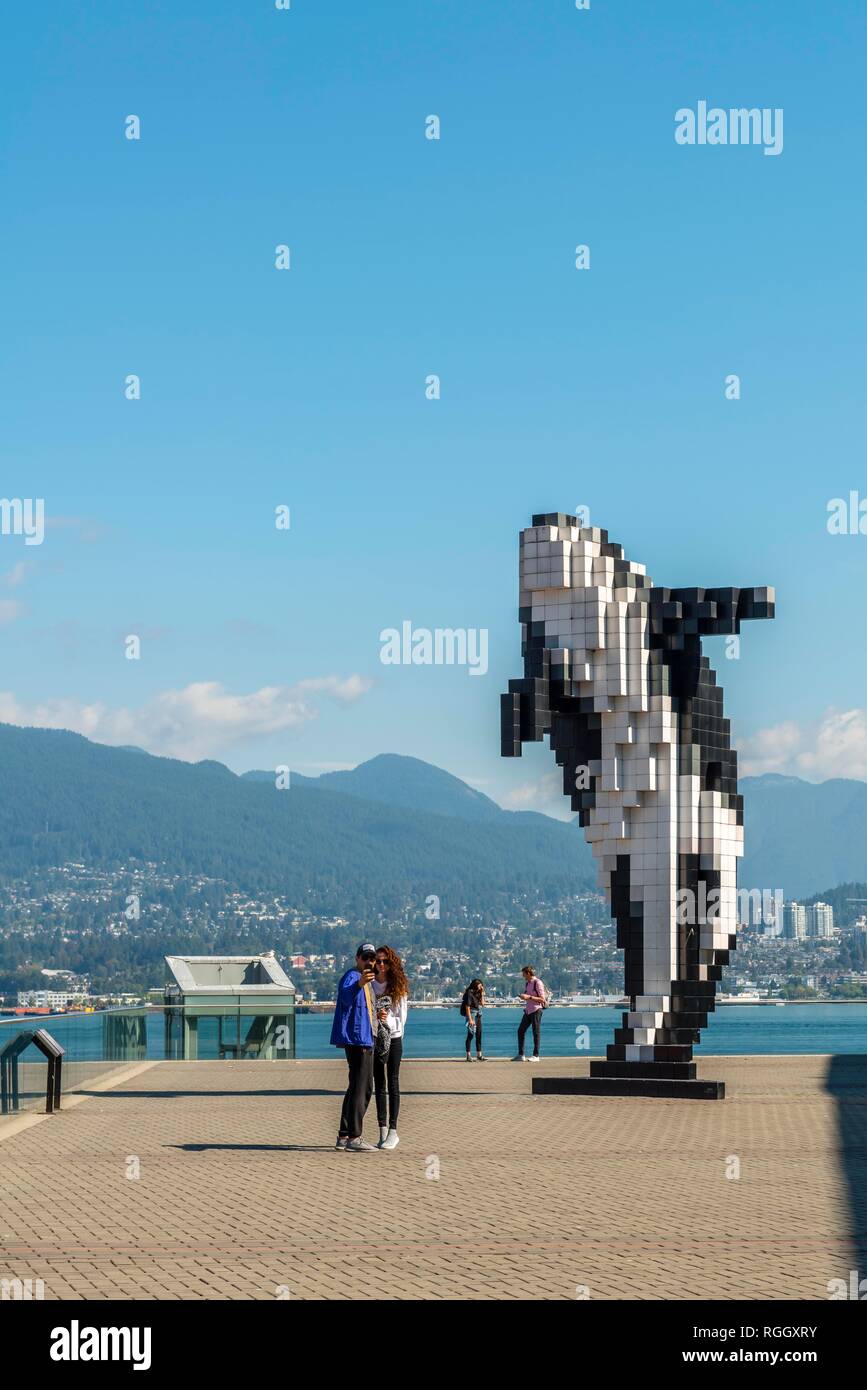 Skulptur digitale Orca, Jack Poole Plaza, Vancouver, British Columbia, Kanada Stockfoto