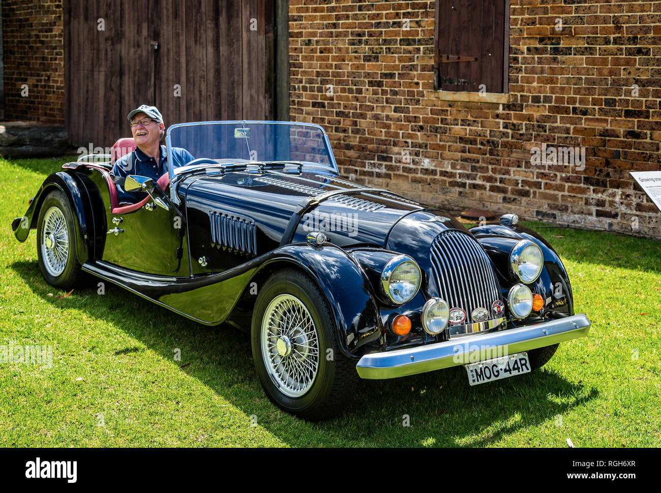 Classic schwarz Morgan Sports Car in Fagan Park, NSW, Australien am 6. Dezember 2014 Stockfoto