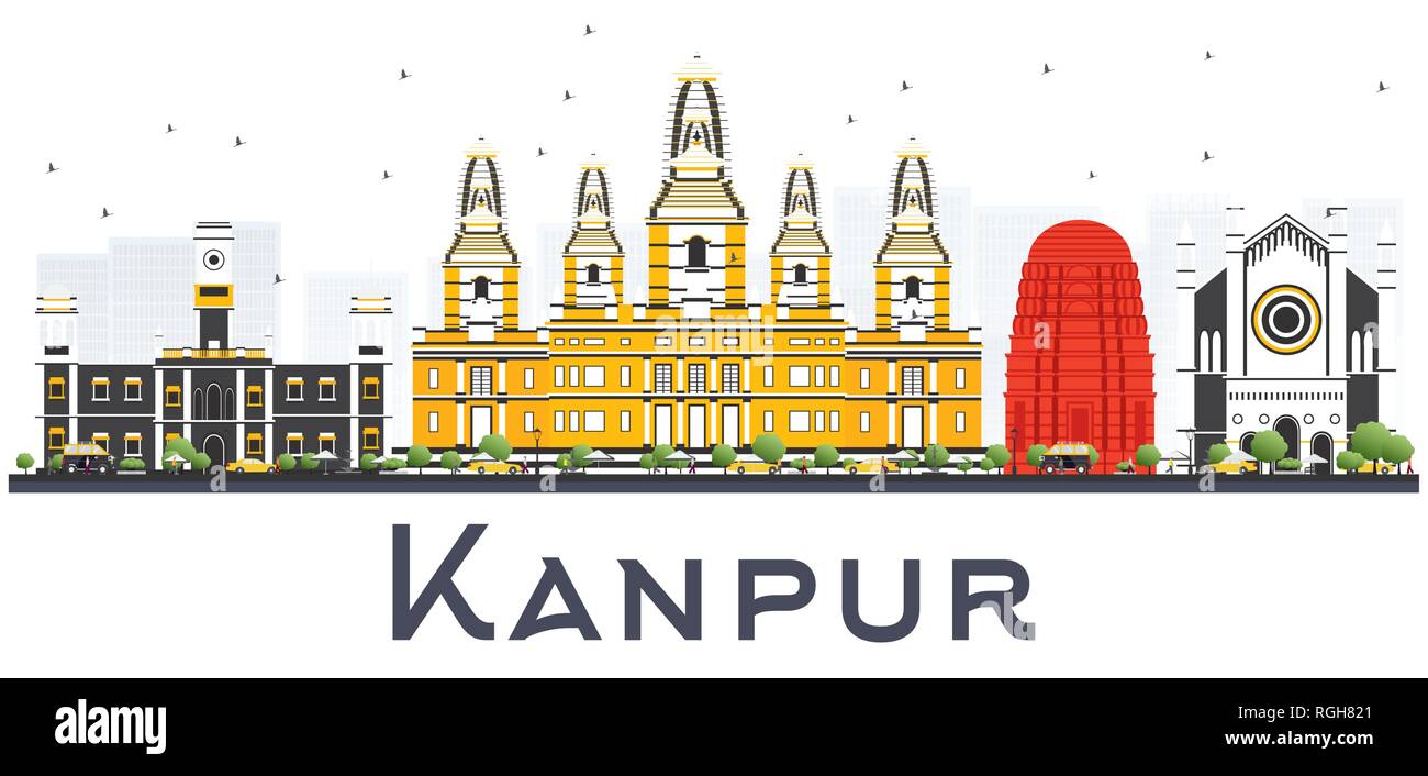 Kanpur Indien Skyline der Stadt mit Farbe Gebäude isoliert auf Weiss. Vector Illustration. Business Travel und Tourismus Konzept mit historischer Architektur. Stock Vektor