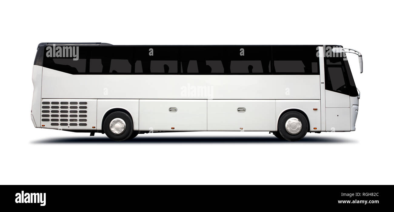 Weißen bus Seitenansicht isoliert auf weißem Stockfoto