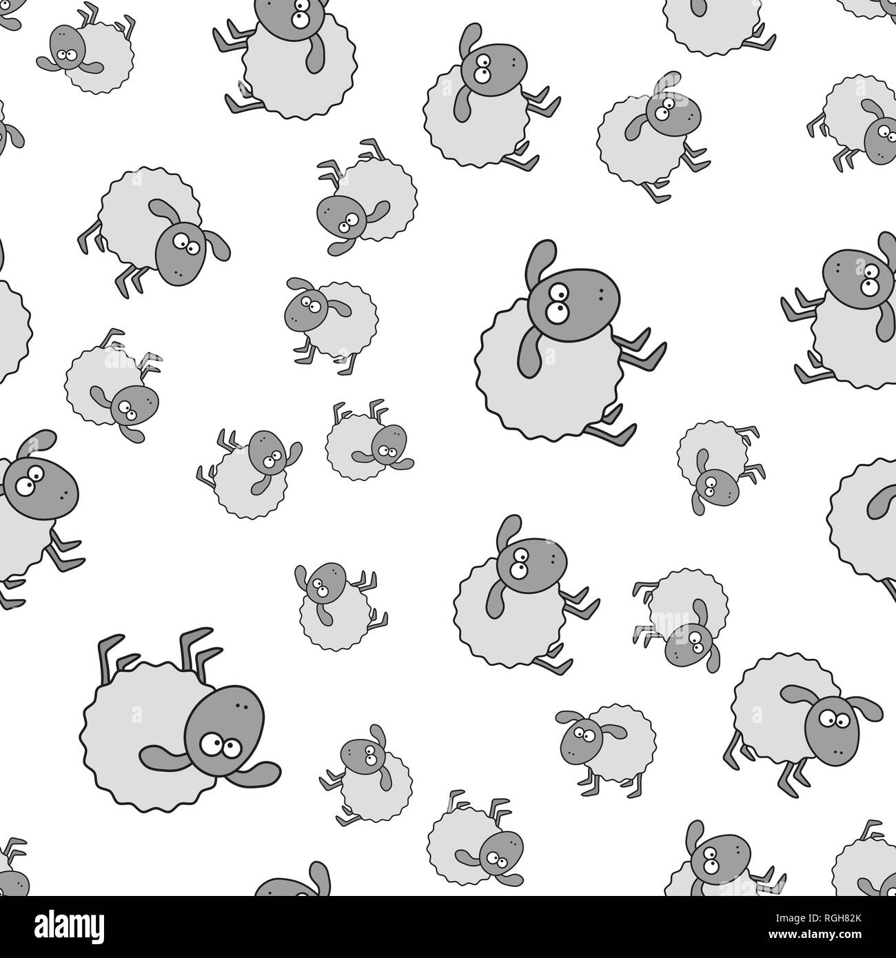 Lämmer nahtlose Muster im Comic-stil. Auf weißem Hintergrund, Vector Illustration. Stock Vektor