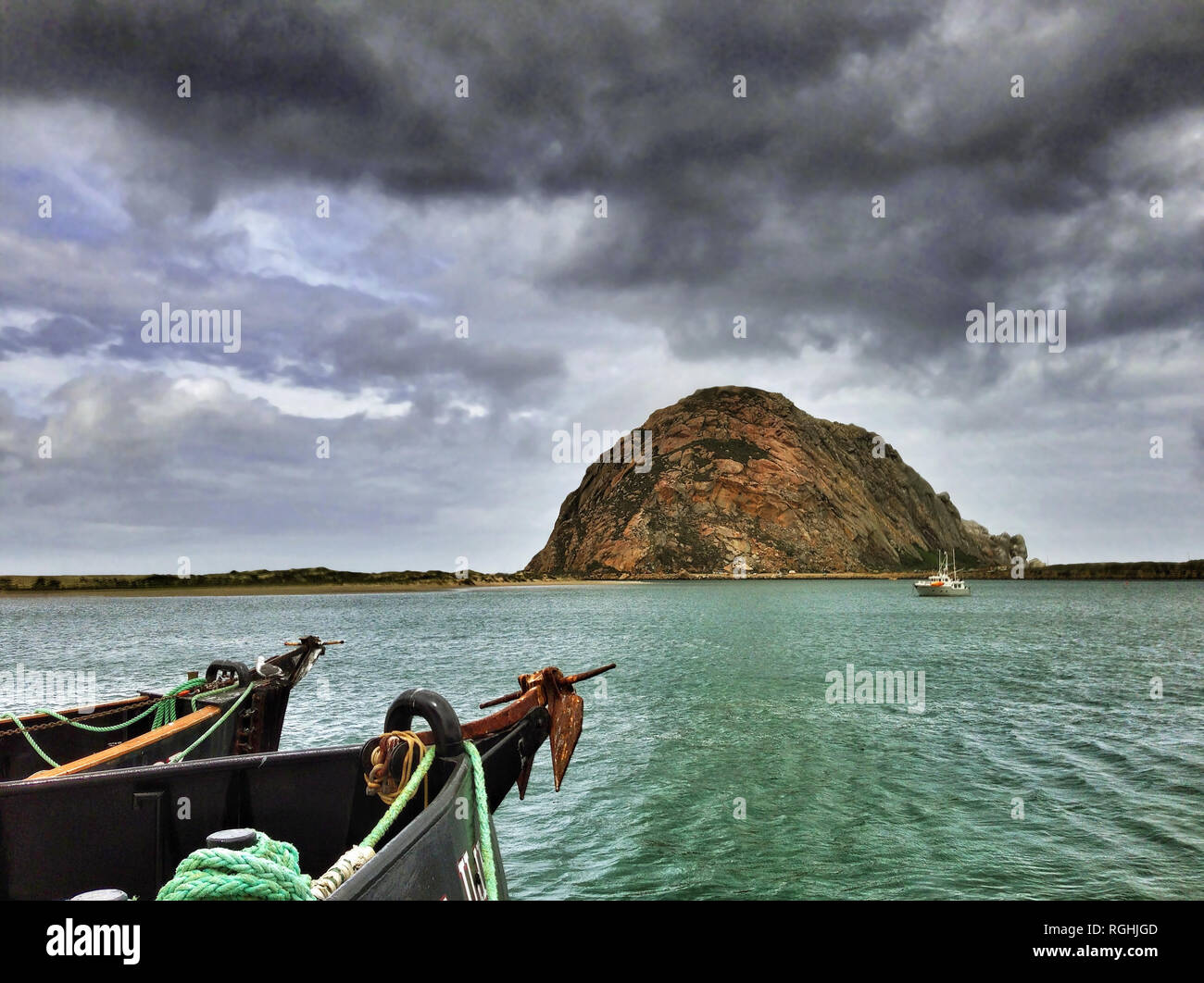 Morro Rock in zentralen Kalifornien Amerika USA in Morro Bay die Startseite einer Fischereiflotte auf den Pazifik Stockfoto