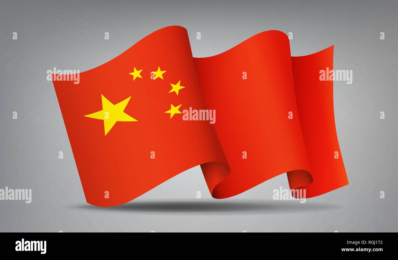 China wehende Flagge Symbol isoliert, offizielles Symbol des Landes, rote Flagge mit gelben Sternen, Vector Illustration. Stock Vektor