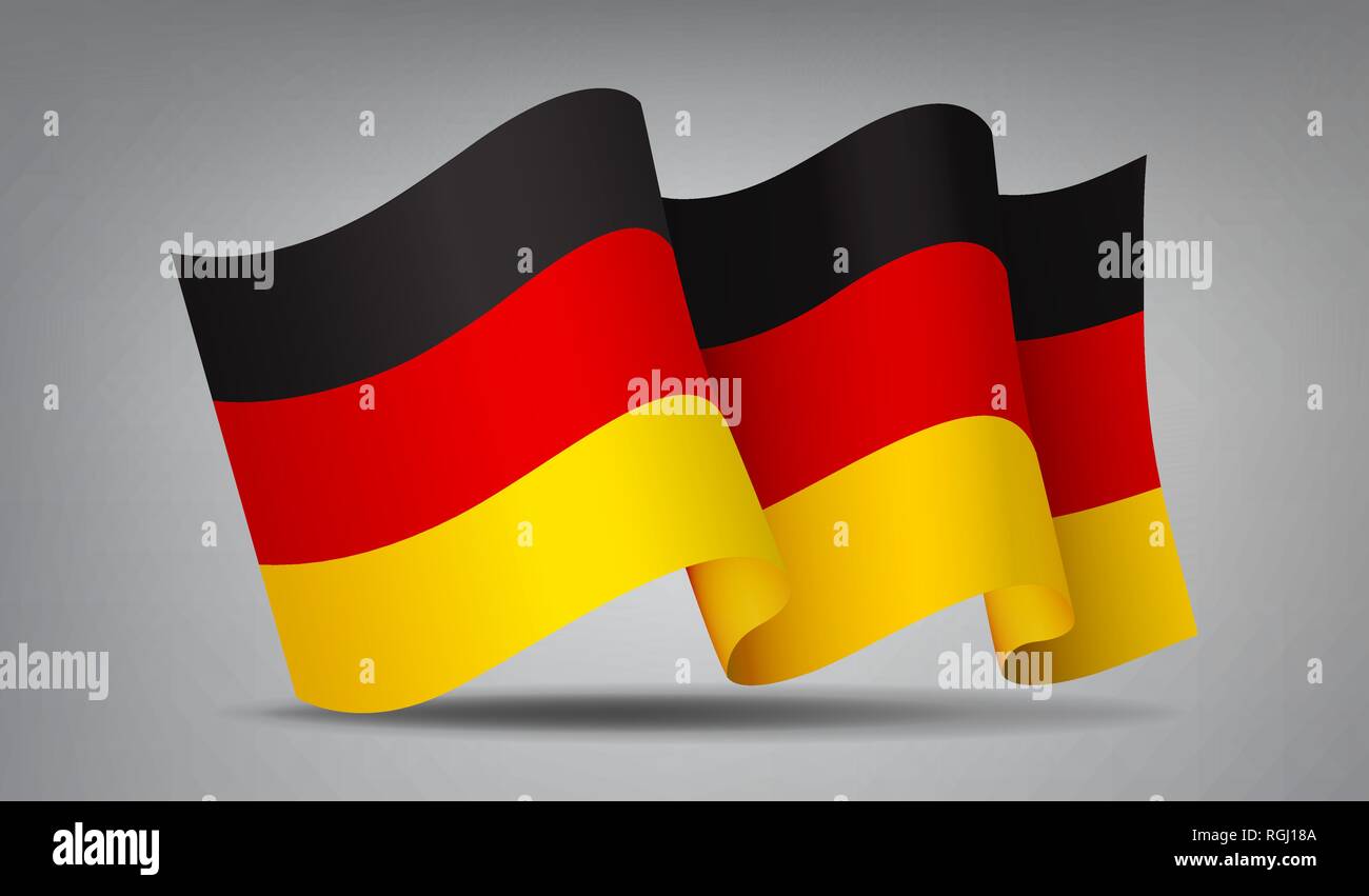Deutschland wehende Flagge Symbol isoliert, offizielles Symbol des Landes, horizontale schwarze, rote und gelbe Streifen, Vector Illustration. Stock Vektor Deutschland wehende Flagge Symbol isoliert, offizielles Symbol des Landes, horizontale schwarze, rote und gelbe Streifen, Vector Illustration. Stock Vektor