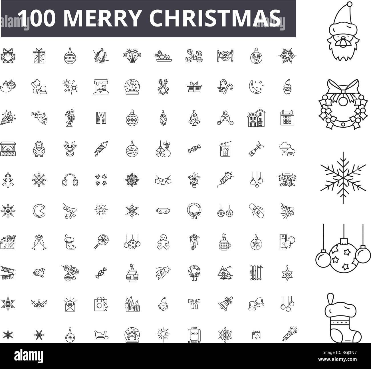 Weihnachten bearbeitbare Zeile Icons, 100 Vector eingestellt, Sammlung. Weihnachten, schwarzer Outline Abbildungen, Zeichen, Symbole Stock Vektor