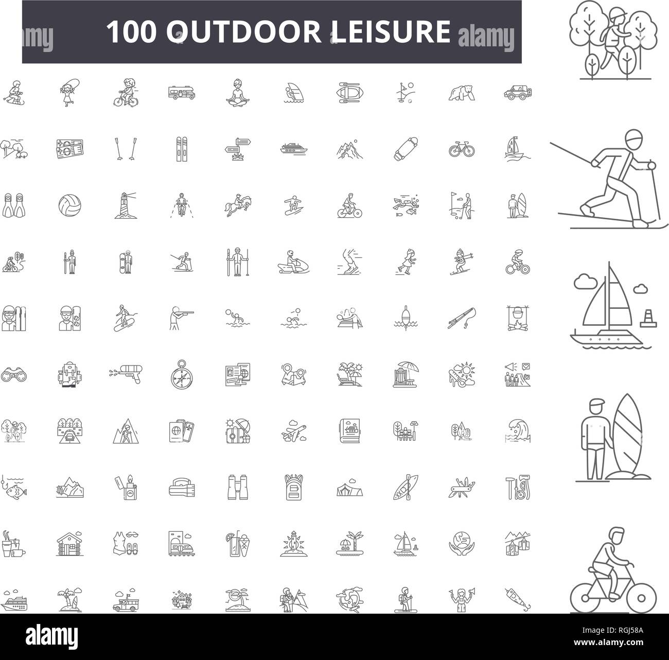 Outdoor Freizeitaktivitäten bearbeitbare Zeile Icons, 100 Vector ...